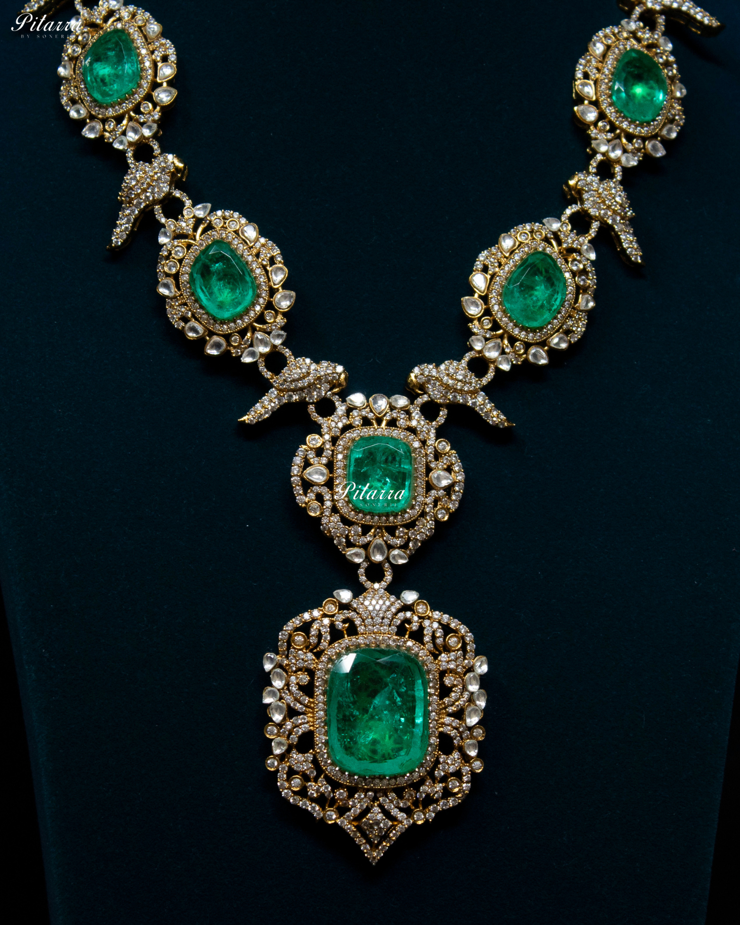 Emerald Stone Bird Victorian Polki Necklace Set