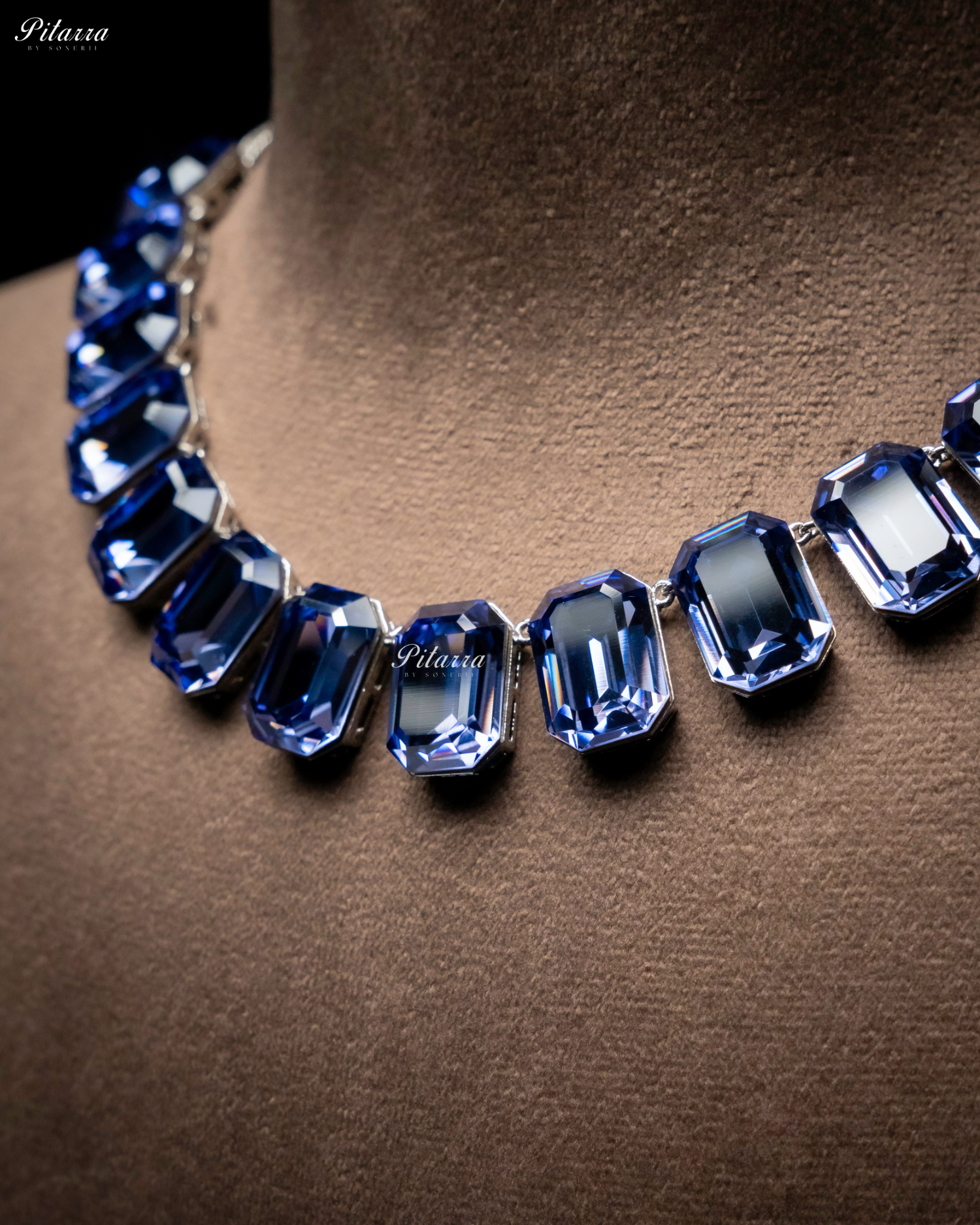 Octagon Cut Navy Blue Oversized Crystal Statement Necklace Set