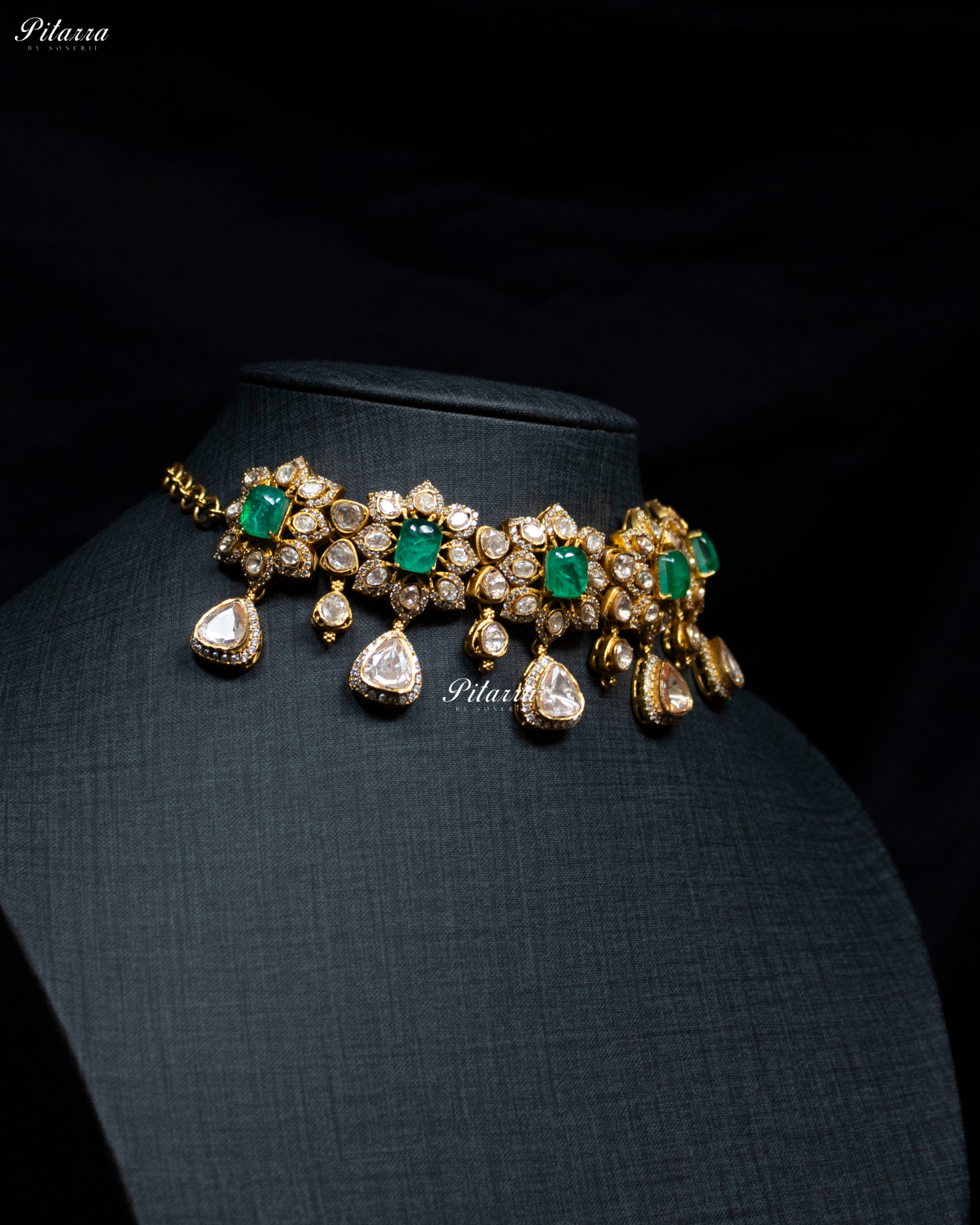 Green Square Stone Victorian Polki Kundan Necklace Set