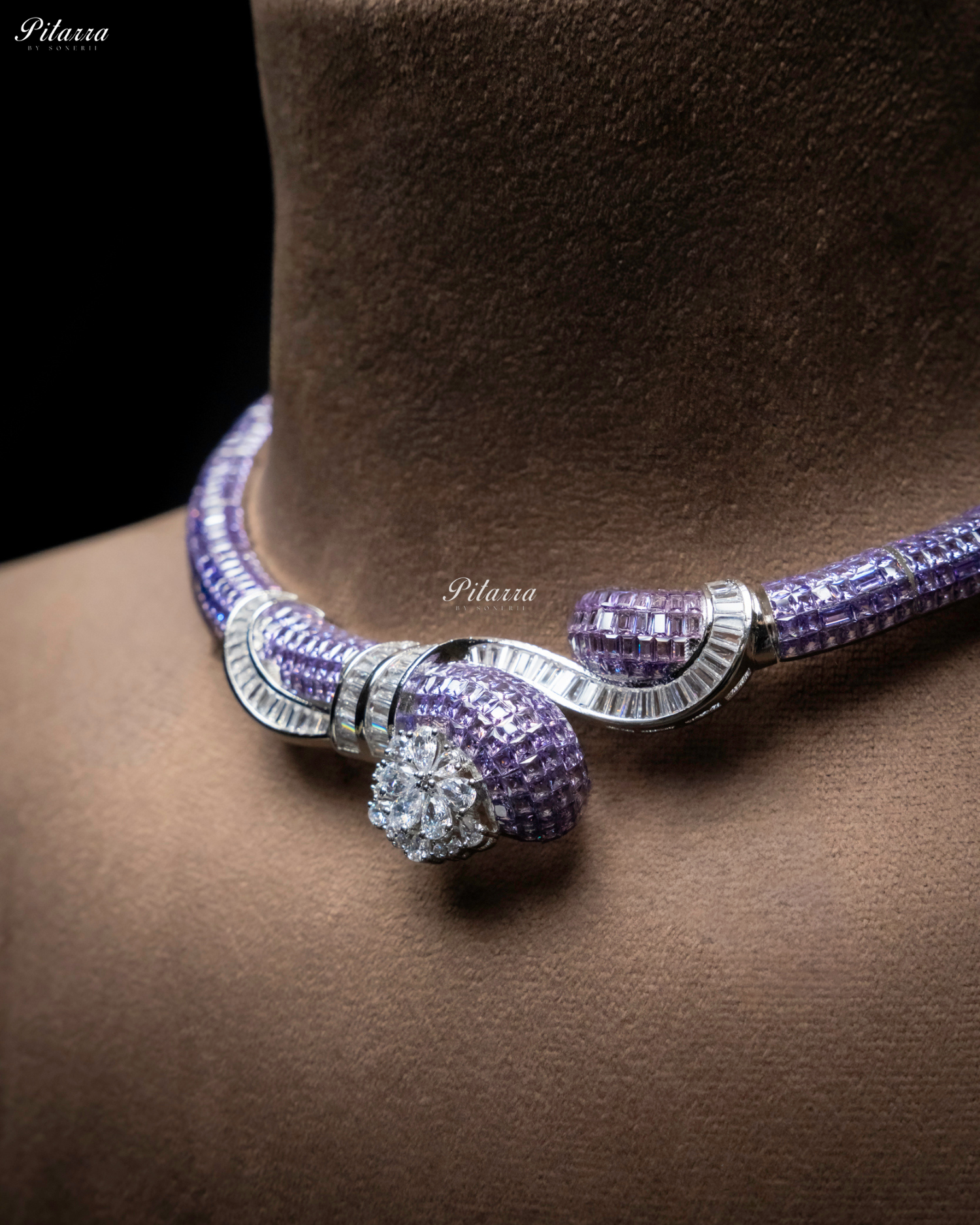 Purple Unique Style Pitarra Crystal Choker Set
