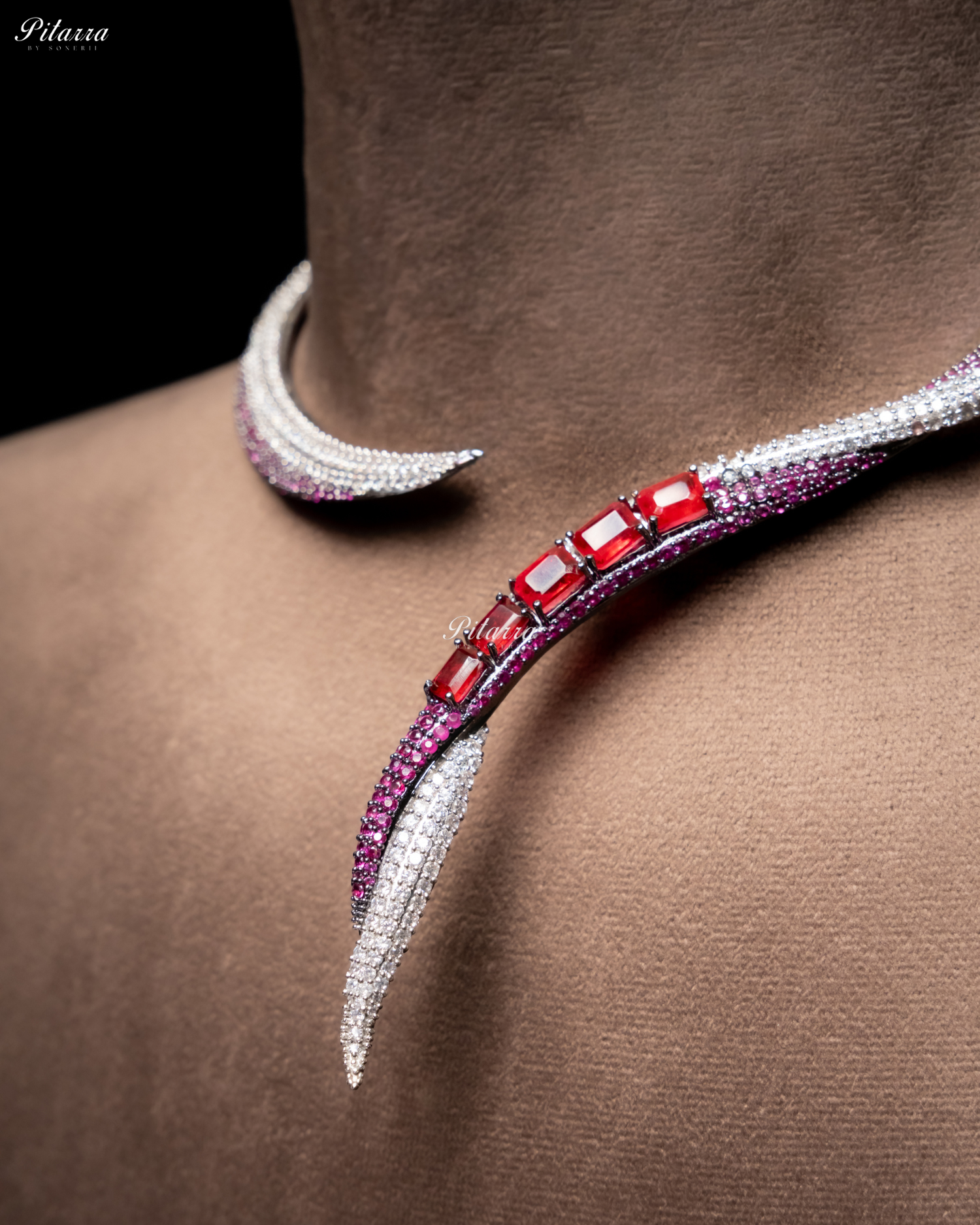 Red Stone Sleek CZ Choker Statement Necklace Set