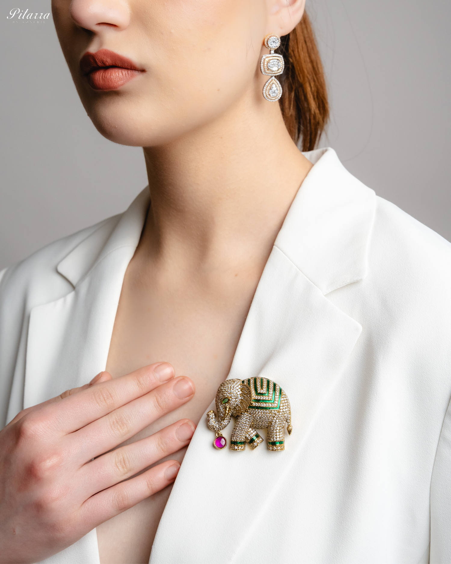 Pitarra Elephant Motif Cubic Zircon Brooch