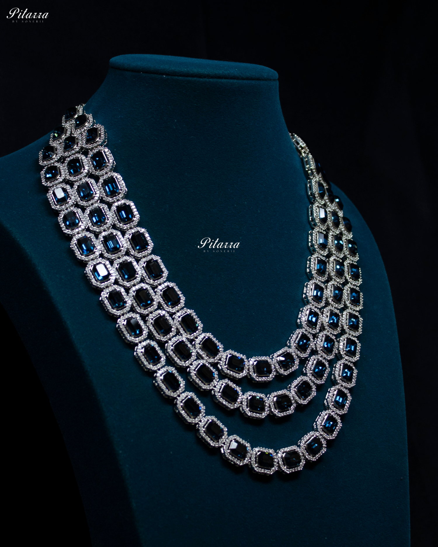 Multi Layer Sapphire Rectangle Crystal Necklace Set