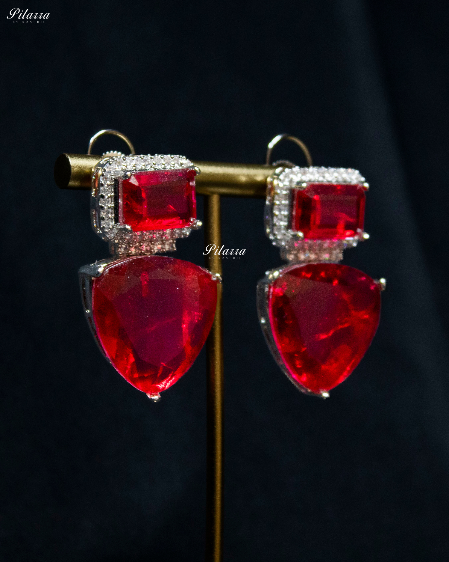 Red Stones Crystal Studded Dangler Earrings