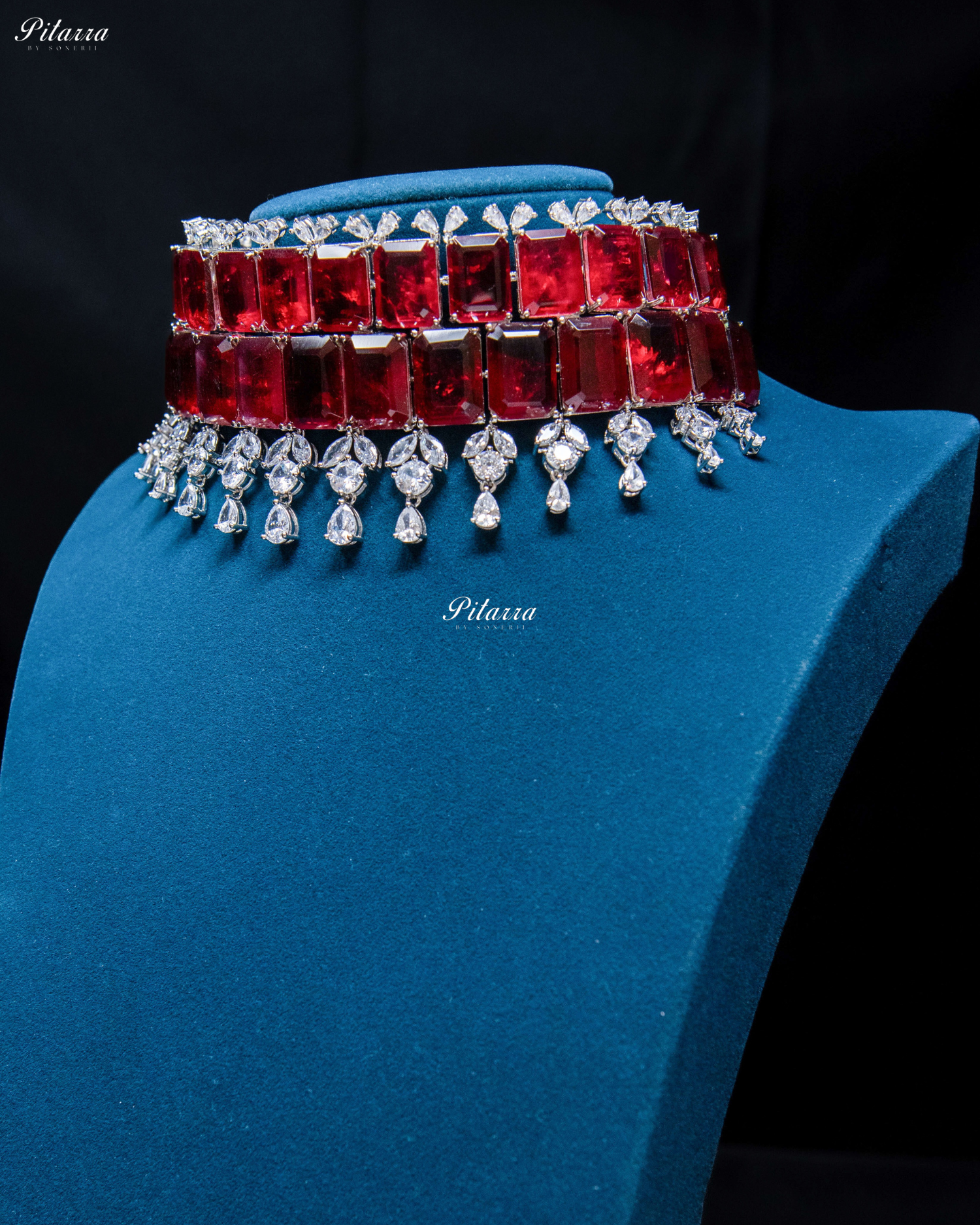 Square Ruby Doublet Statement Choker Necklace Set