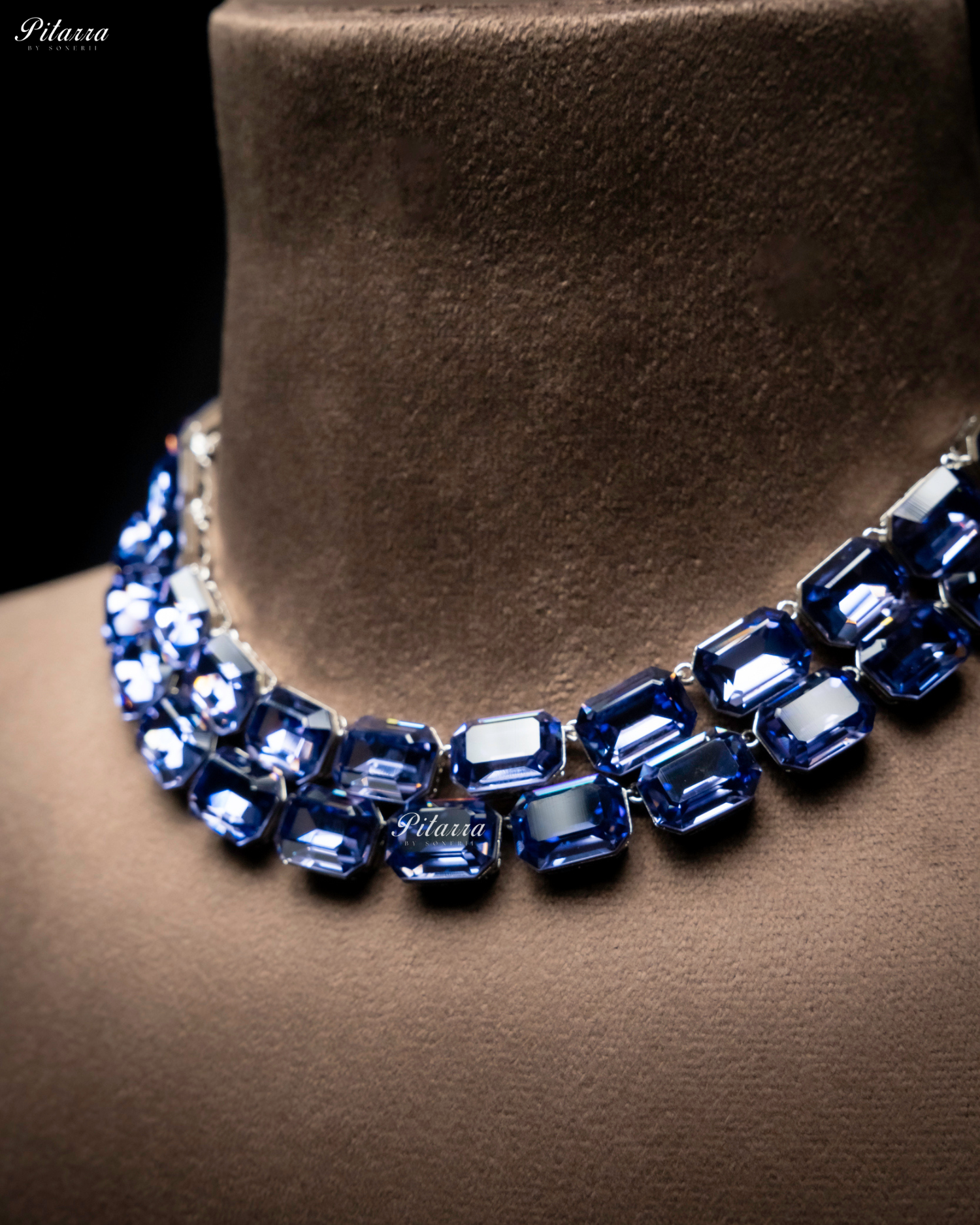 Octagon Cut Two Layer Blue Oversized Crystal Necklace