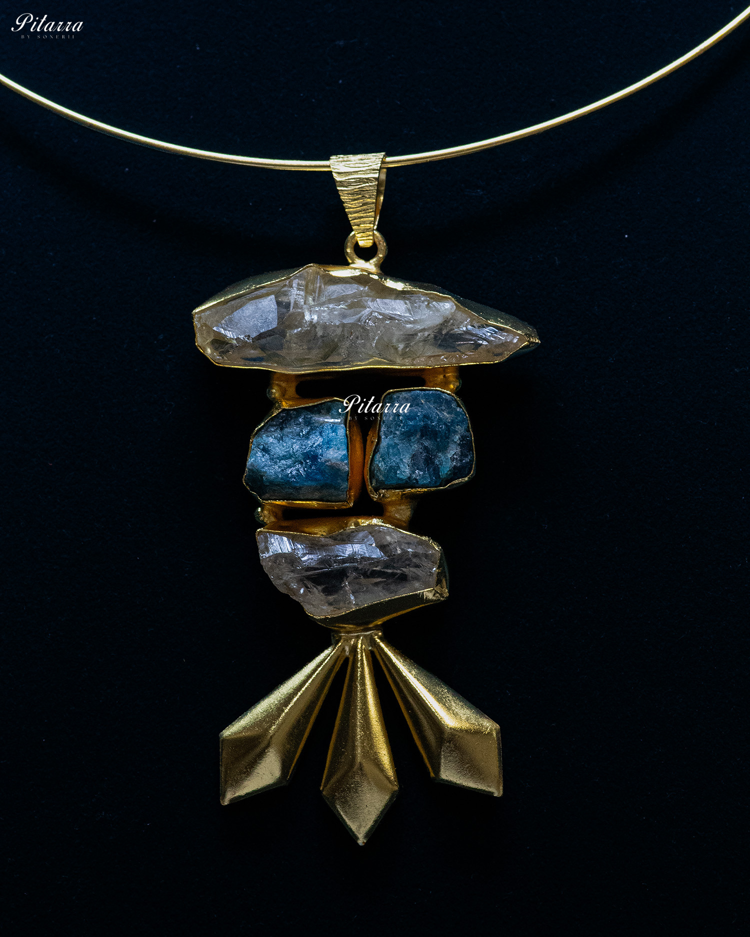 Layrerd Striking Blue Rough Stone Gold Finish Pendant