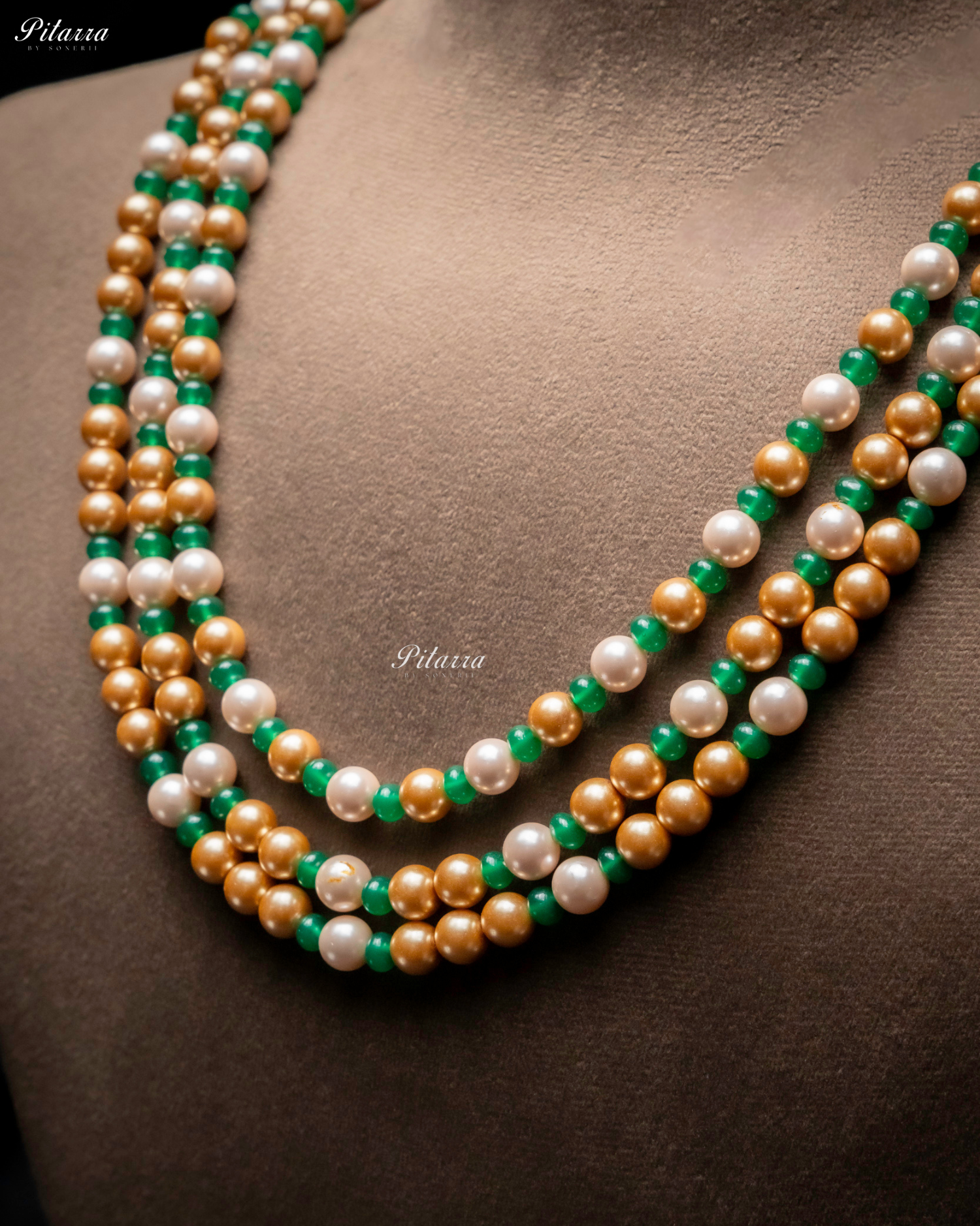 Three Layer Multi Color Pearl Studed Necklace