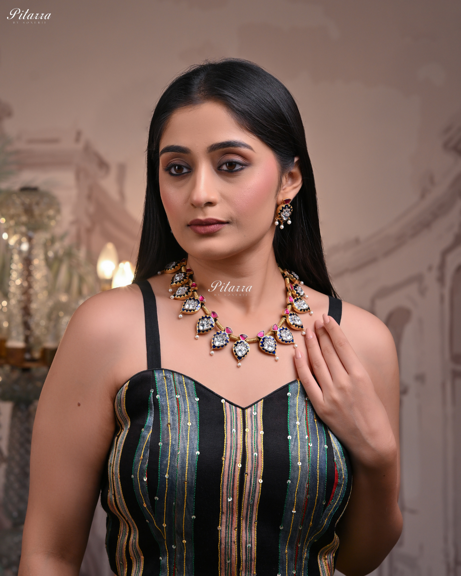 Blue Drop Exclusive Meena Kundan Necklace set