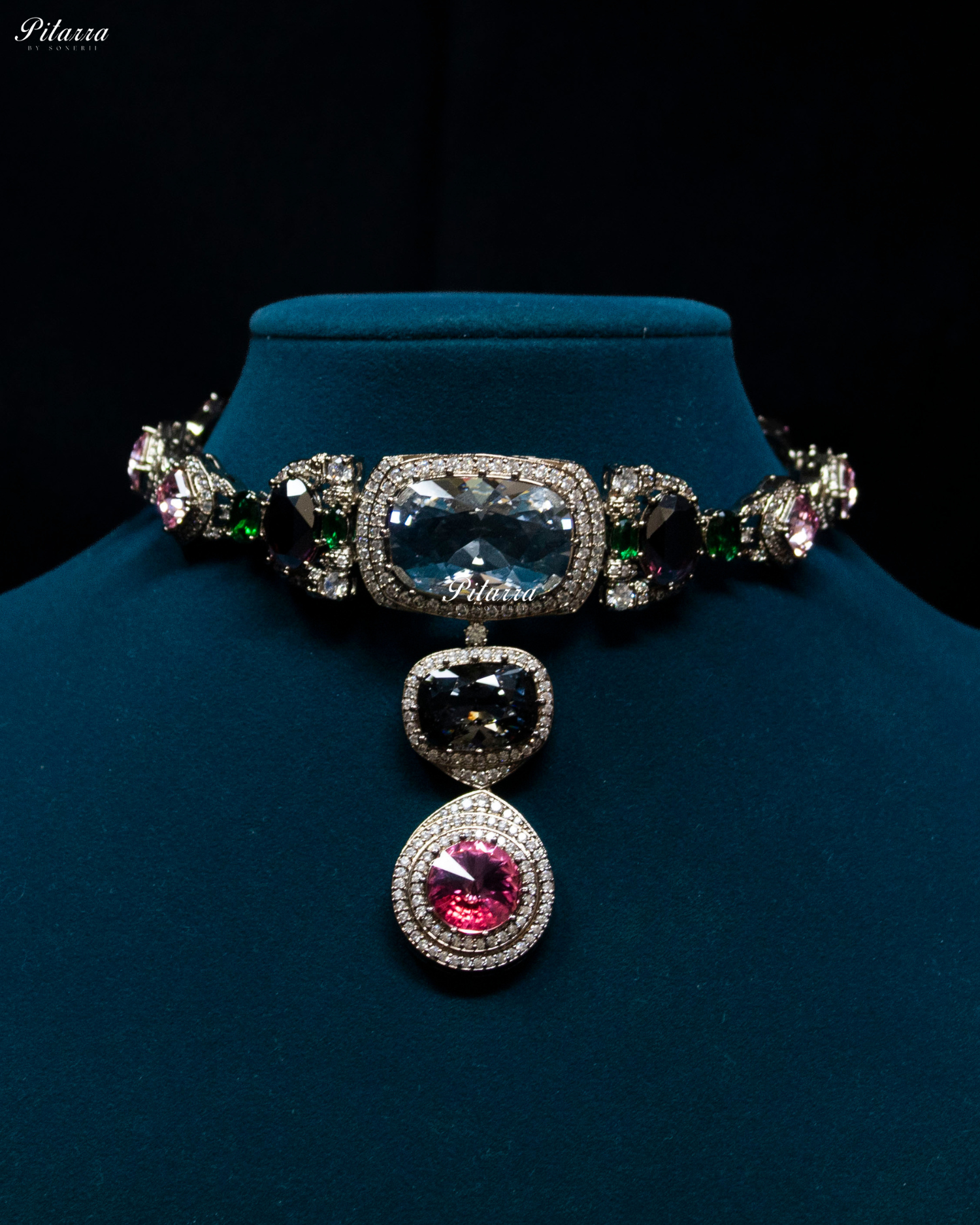 Clear, black and Pink Three  Crystal Choker Set