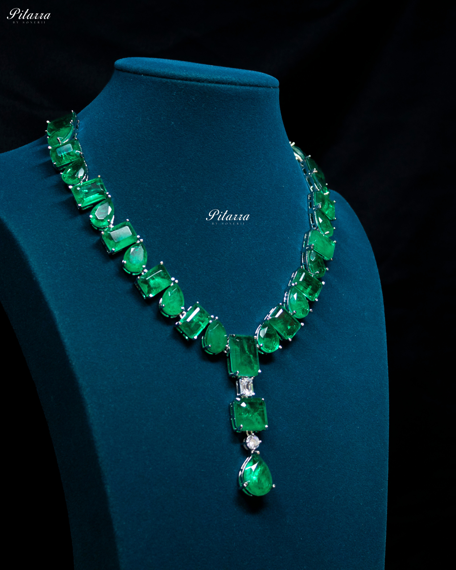 Emerald Square and Drop CZ Crystal Necklace Set