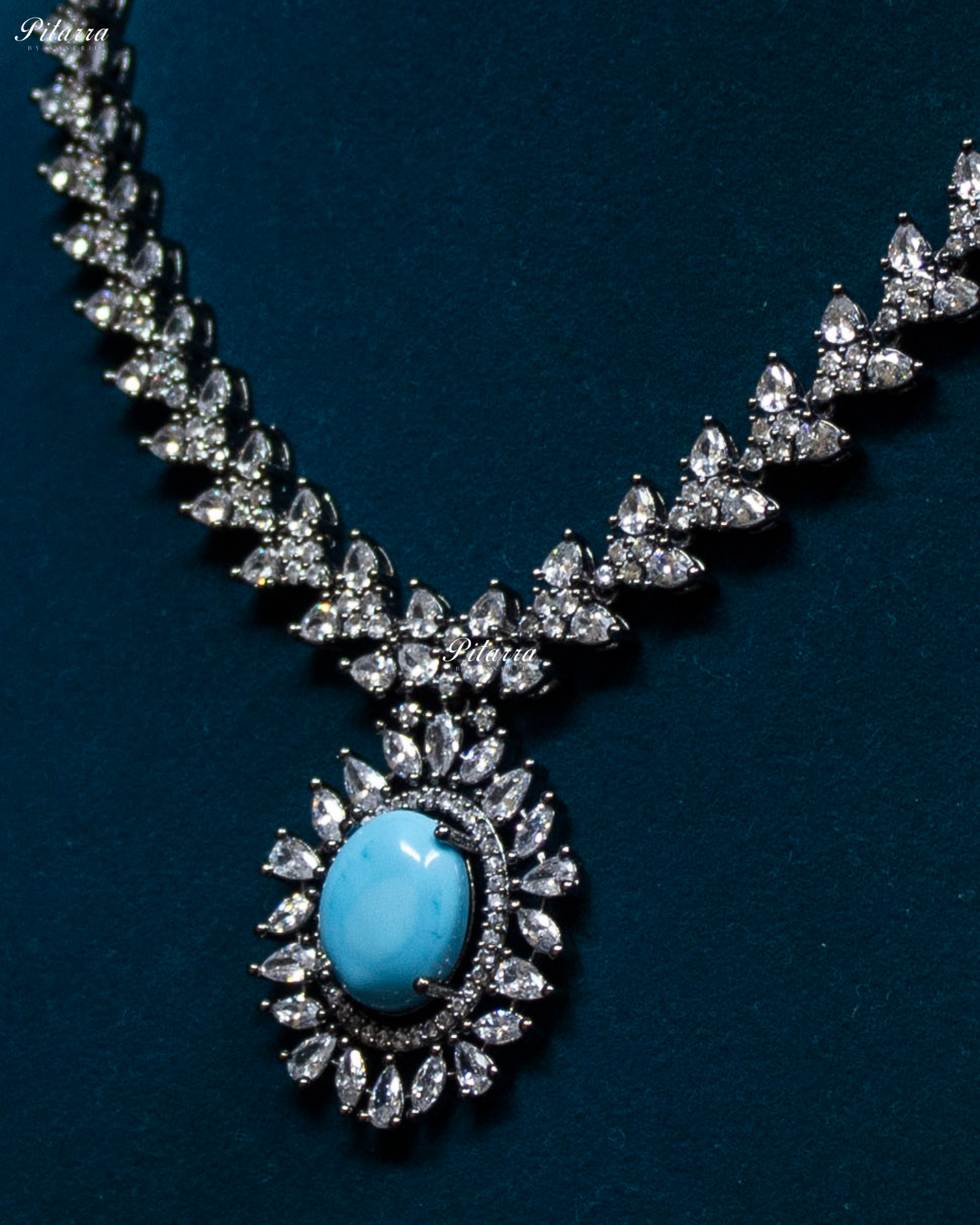 Turquoise Color Stones Dazzling Cubic Zirconia Necklace Set