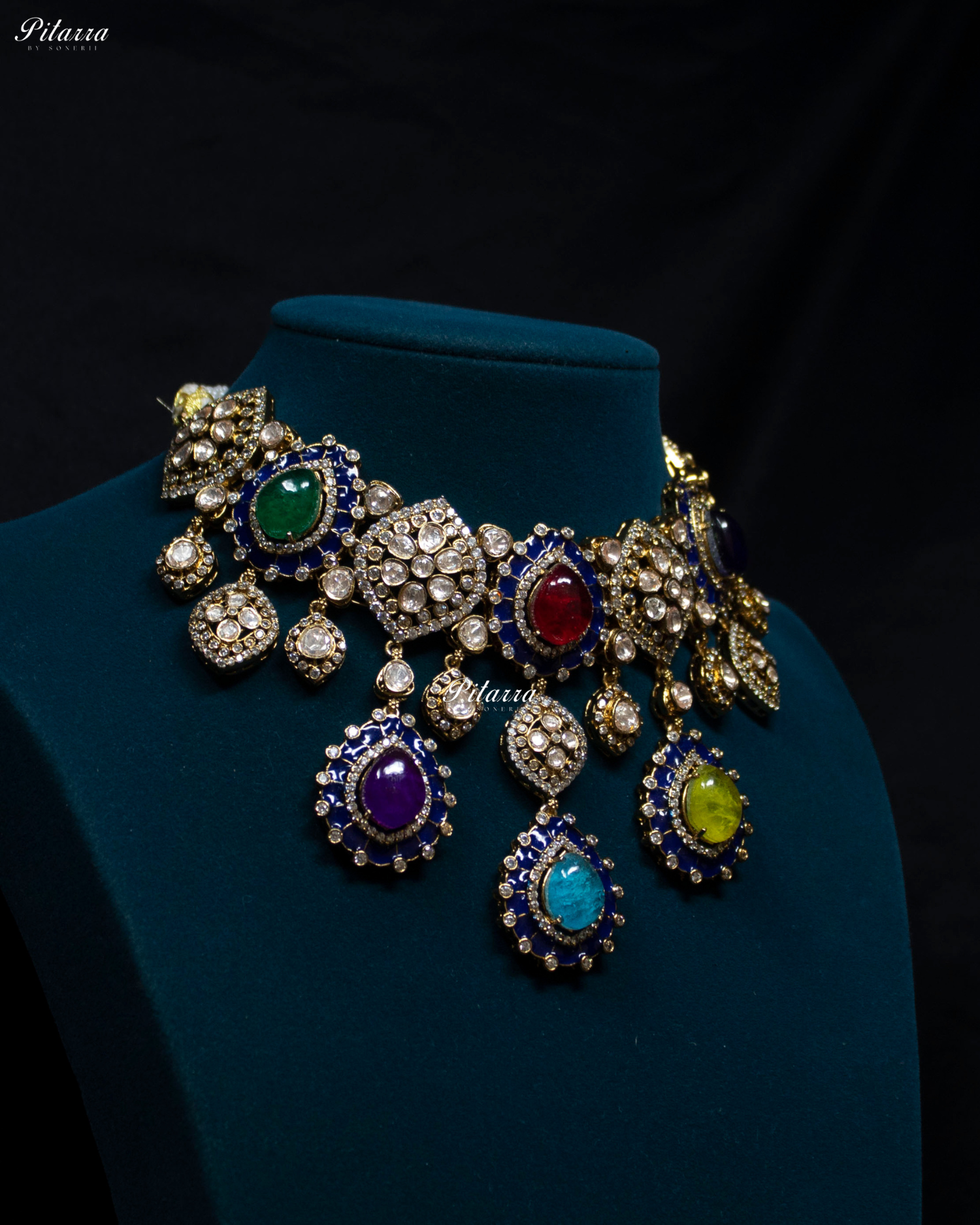 Multi Stone Handcrafted Blue Finish Kundan Choker Set