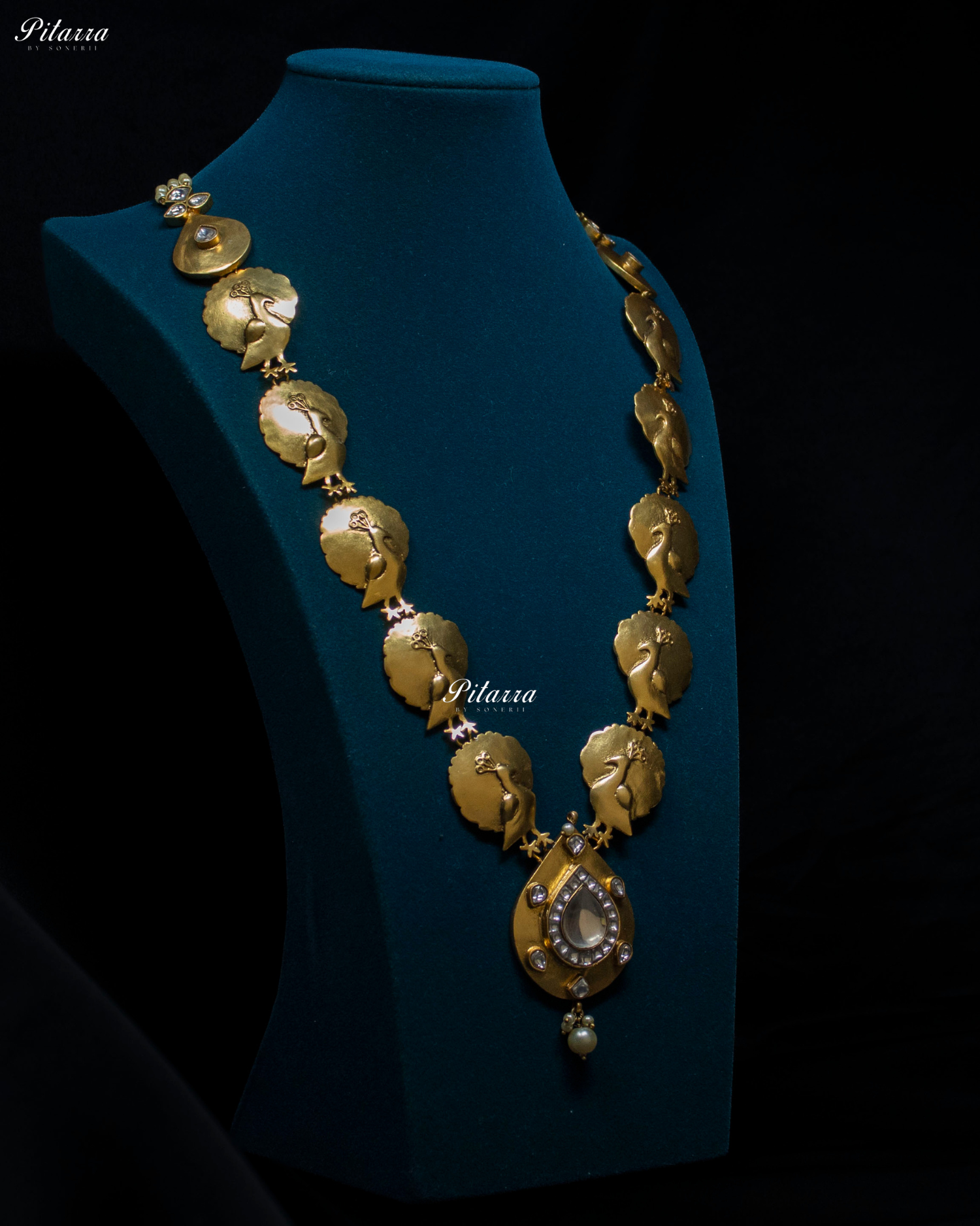 Peacock Motifs Centered Drop Kundan Necklace Set