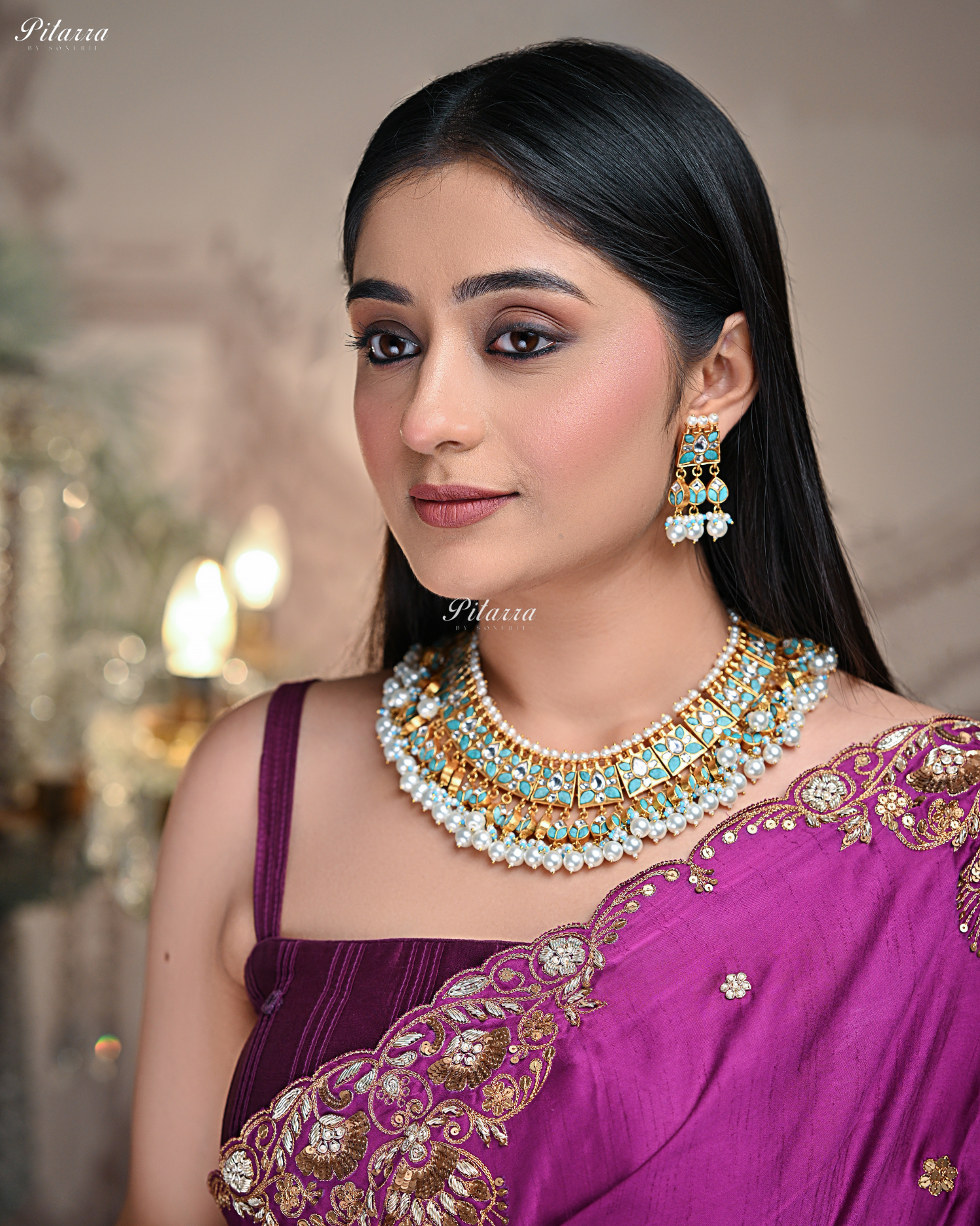 Firoza Flora Gold Plated Kundan Necklace Set