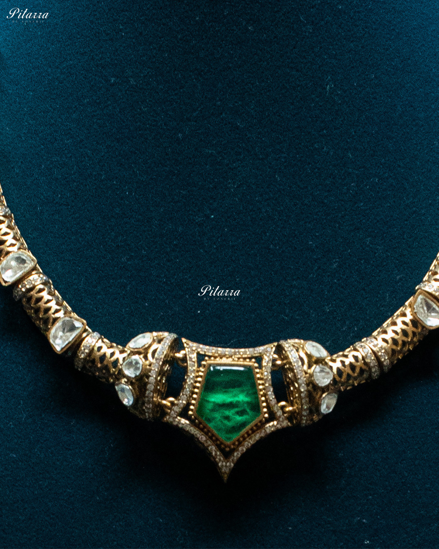 Emerald Stone Halsi Polki Kundan Necklace Set