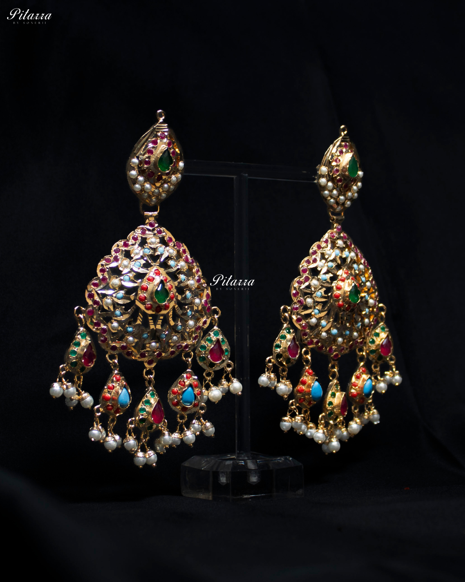 Multicolored Studed Stone Handcrafted Chandbali Earrings