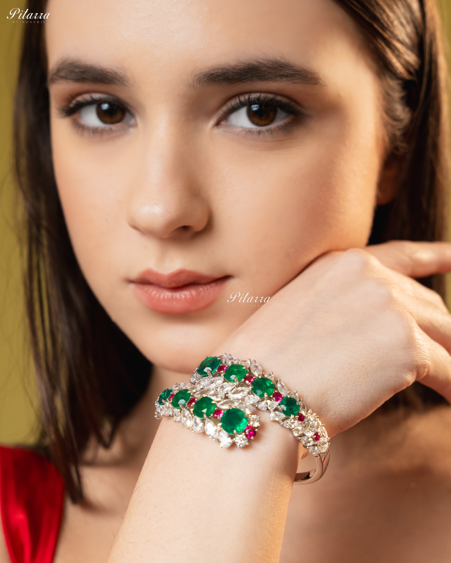 Emerald Stone Floral Zircon 92.5 Silver Bracelet