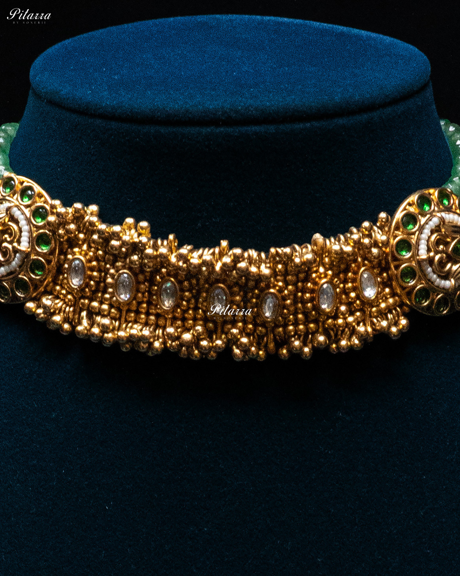 Green Stone Green Beads Rajwadi Choker Set