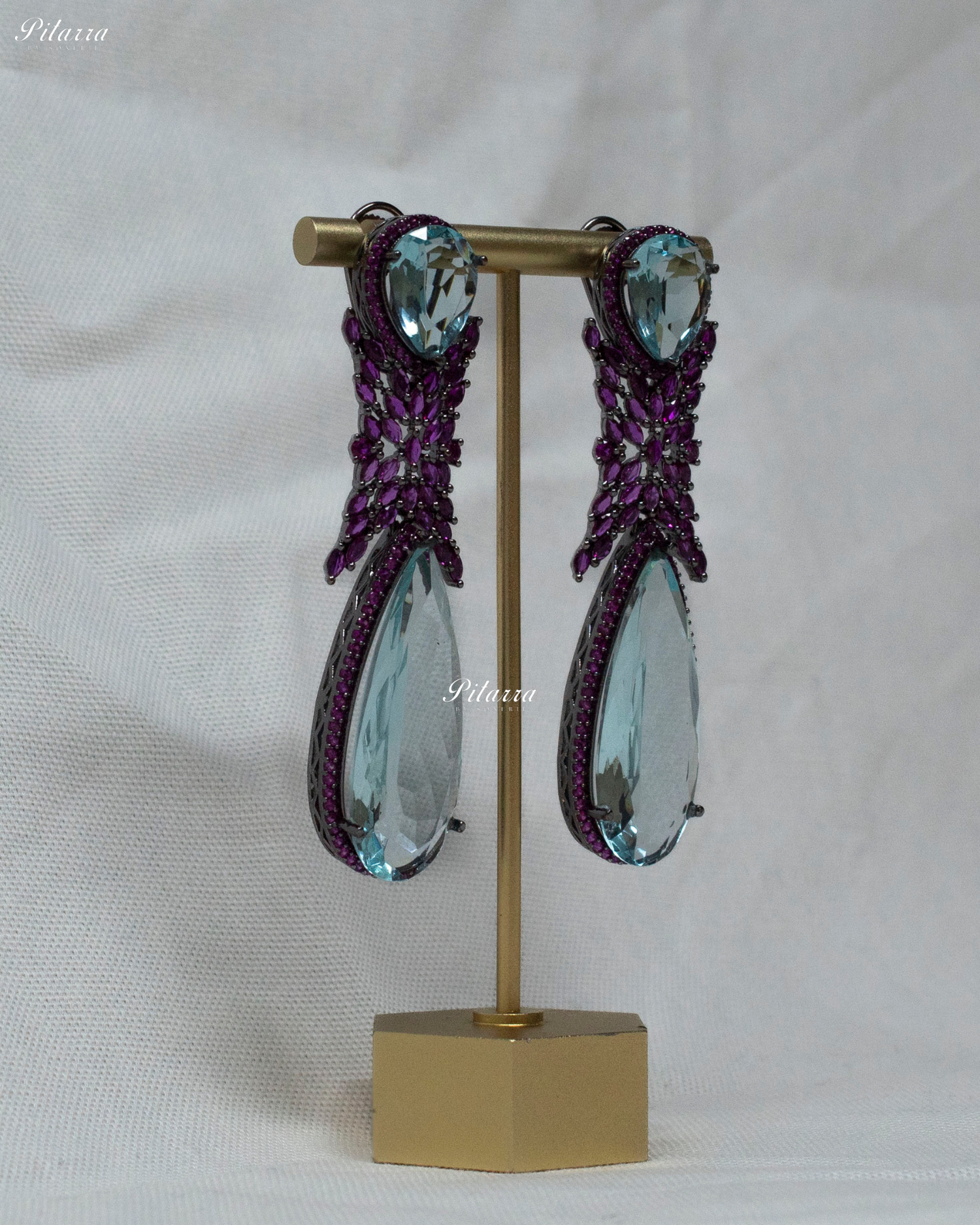 Turquoise Stone Purple Finish Contemporary Drop Earrings