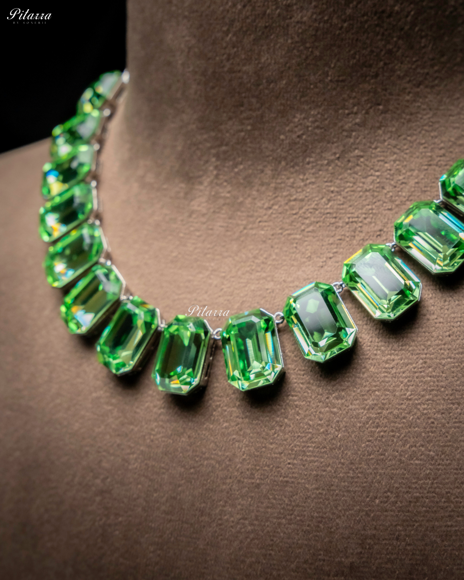 Octagon Cut Green Oversized Crystal Statement Necklace