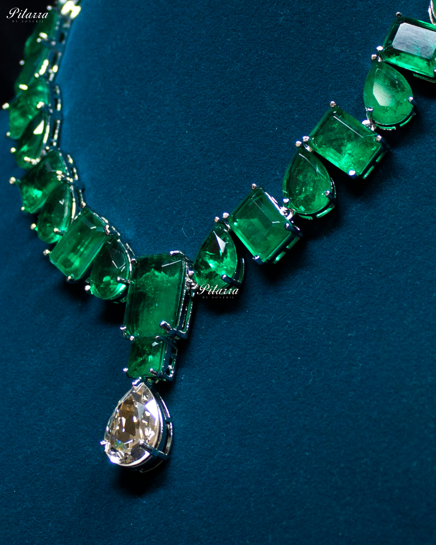 Emerald Square and Drop Crystal Necklace Set