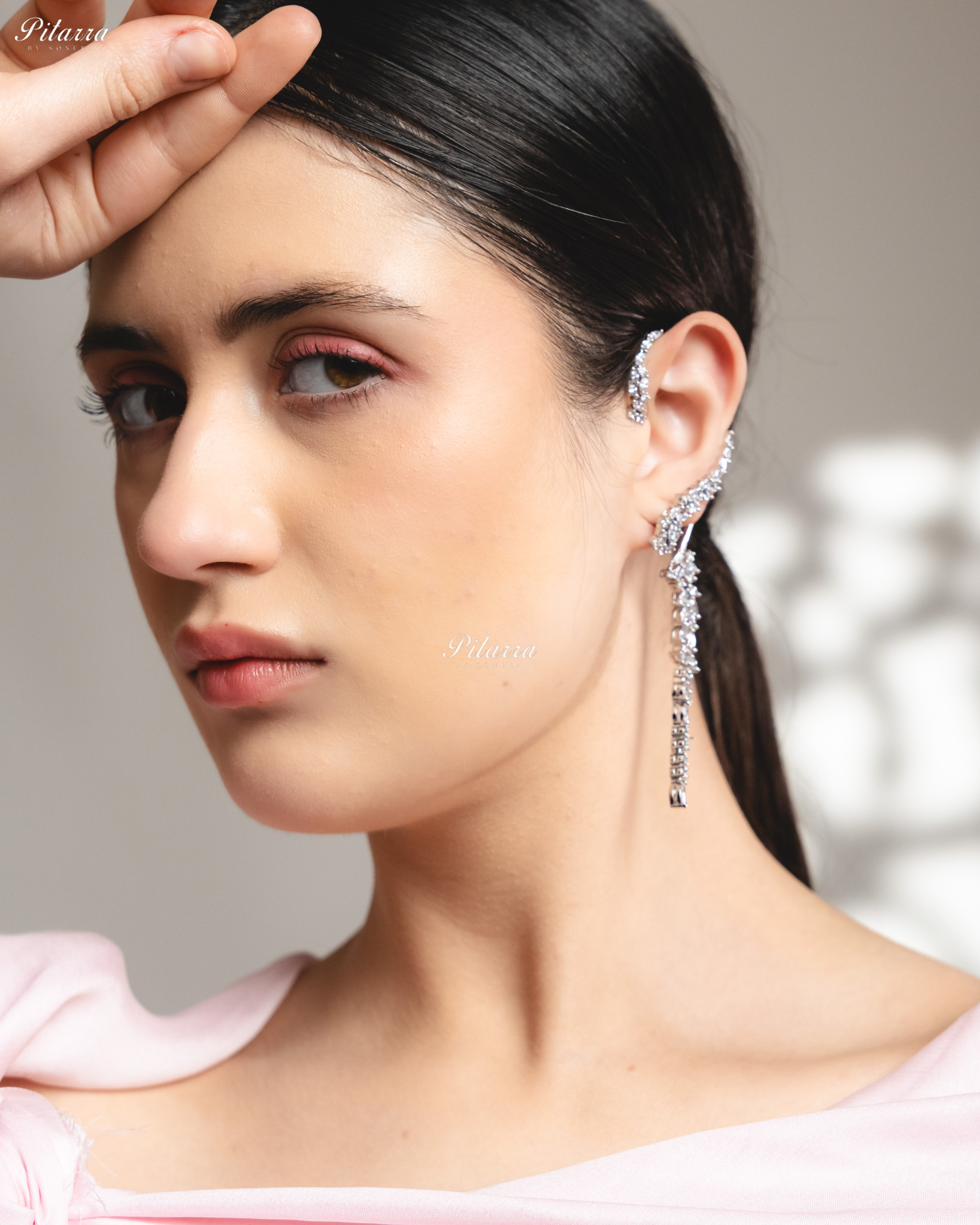 Fiery Flow White Stone EarCuff Crystal Earrings