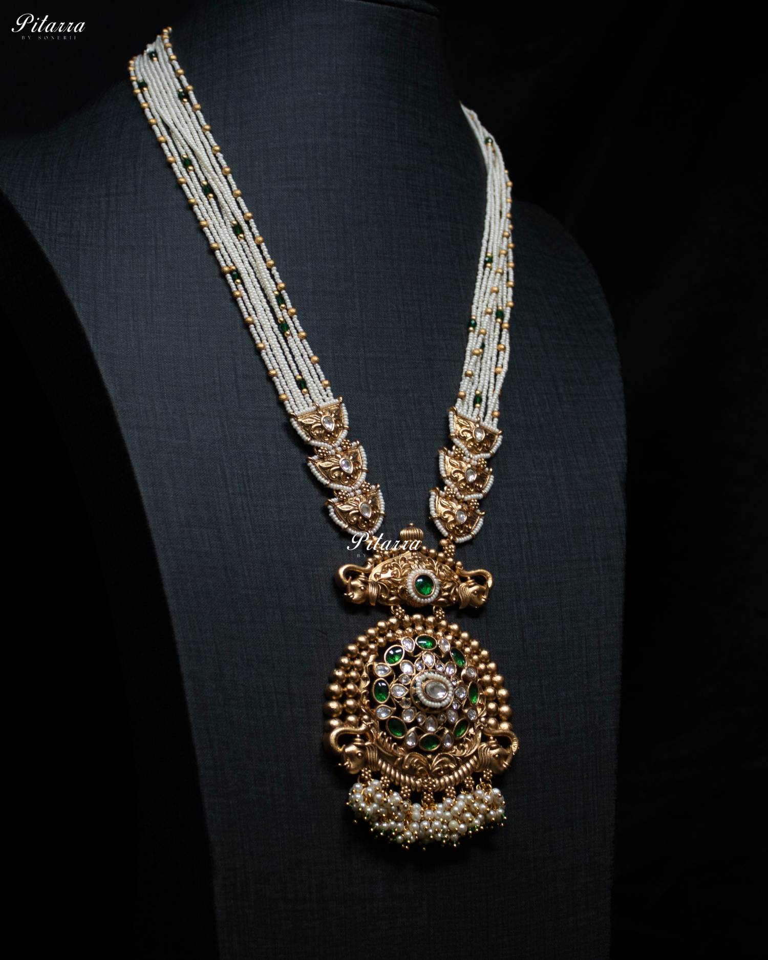 Emerald Stone Handcrafted Rajwadi Kundan Necklace Set