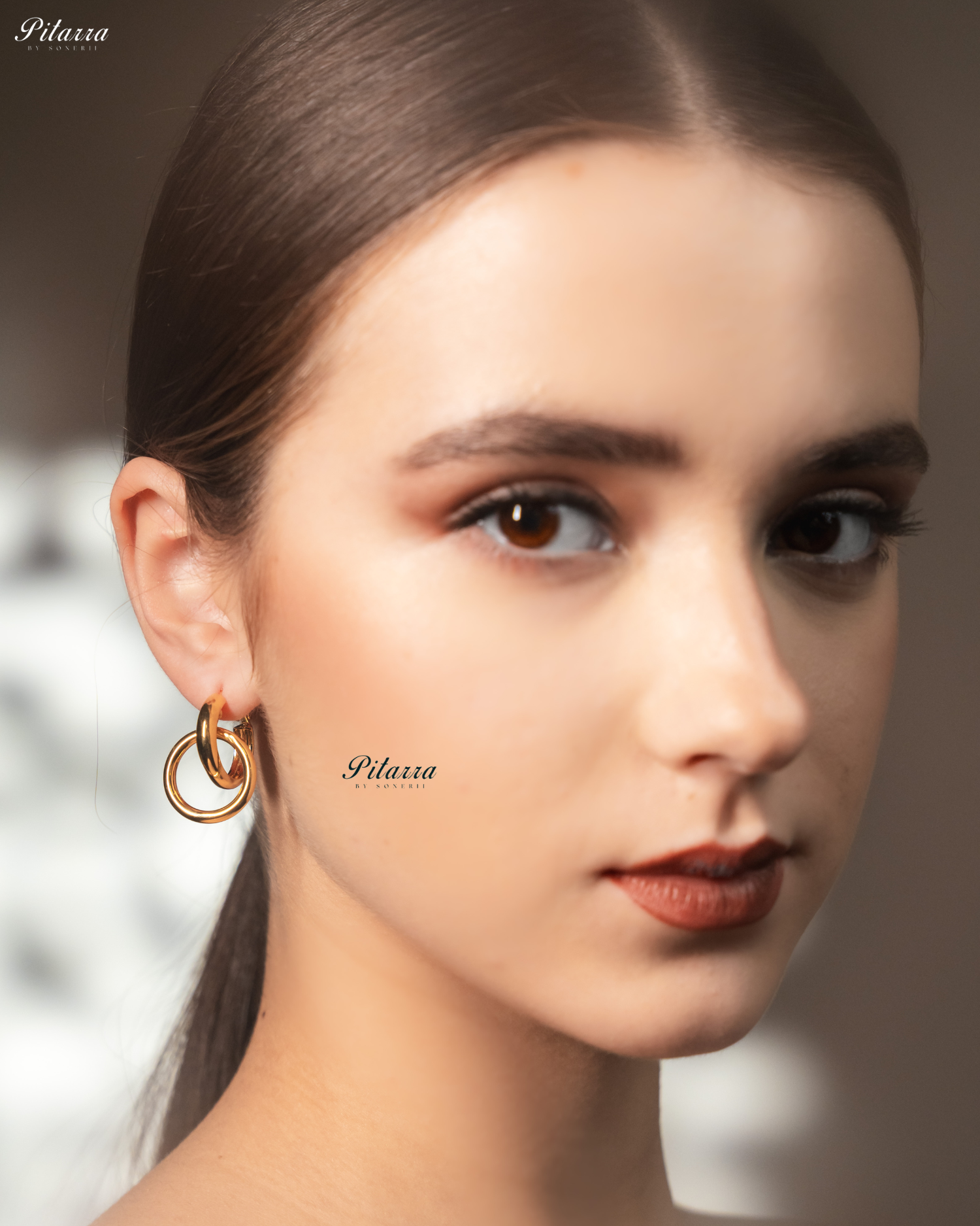 Gold Tone Interlocking Crystal Hoops Earrings