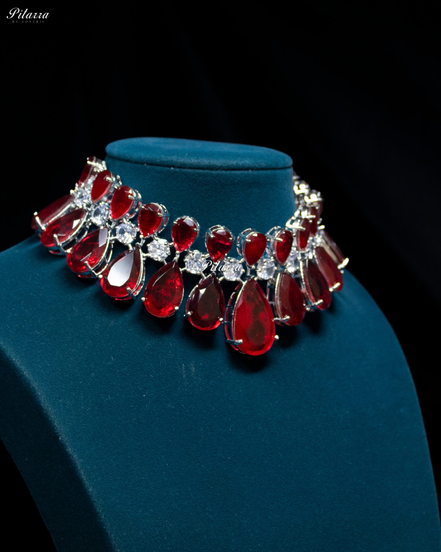 Red Tear Drop Shaped Crystal Necklace Set