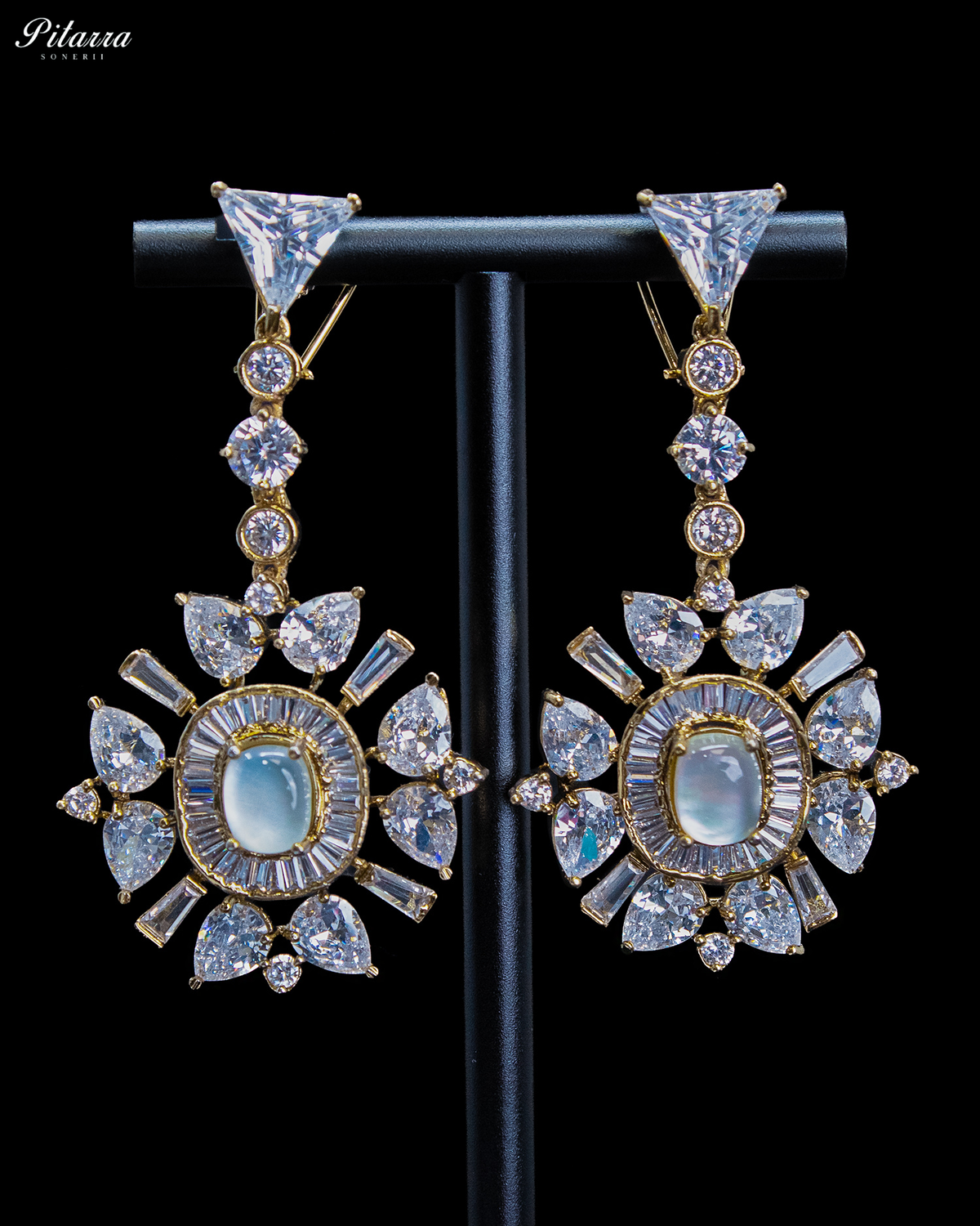 Aqua Blue Kundan Floral Drop Earrings