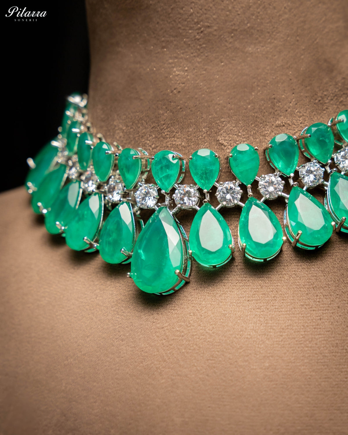 Mint Green Crystal Statement Choker Necklace Set