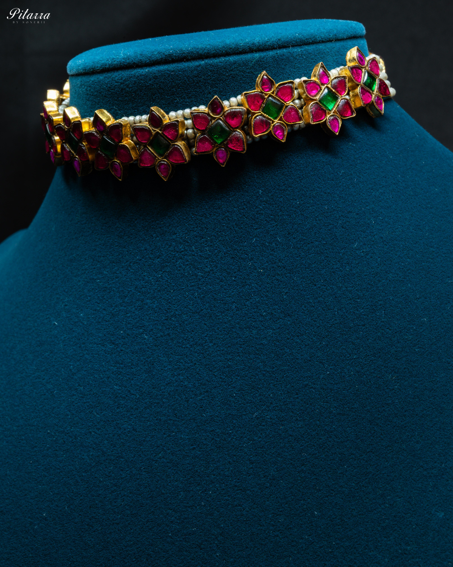 Pink Flower Dull Victorian Plating Kundan Choker Set