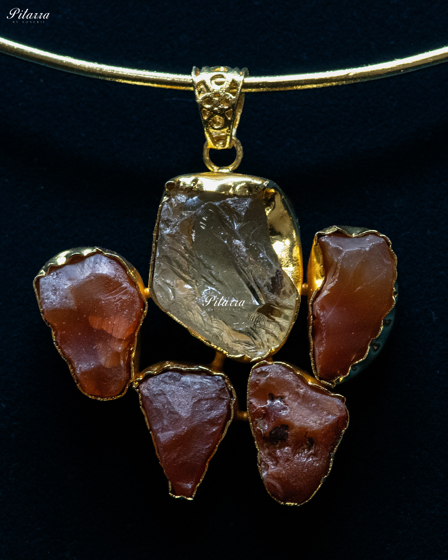 Gold Plated White Raw Stone Collar Pendant Set