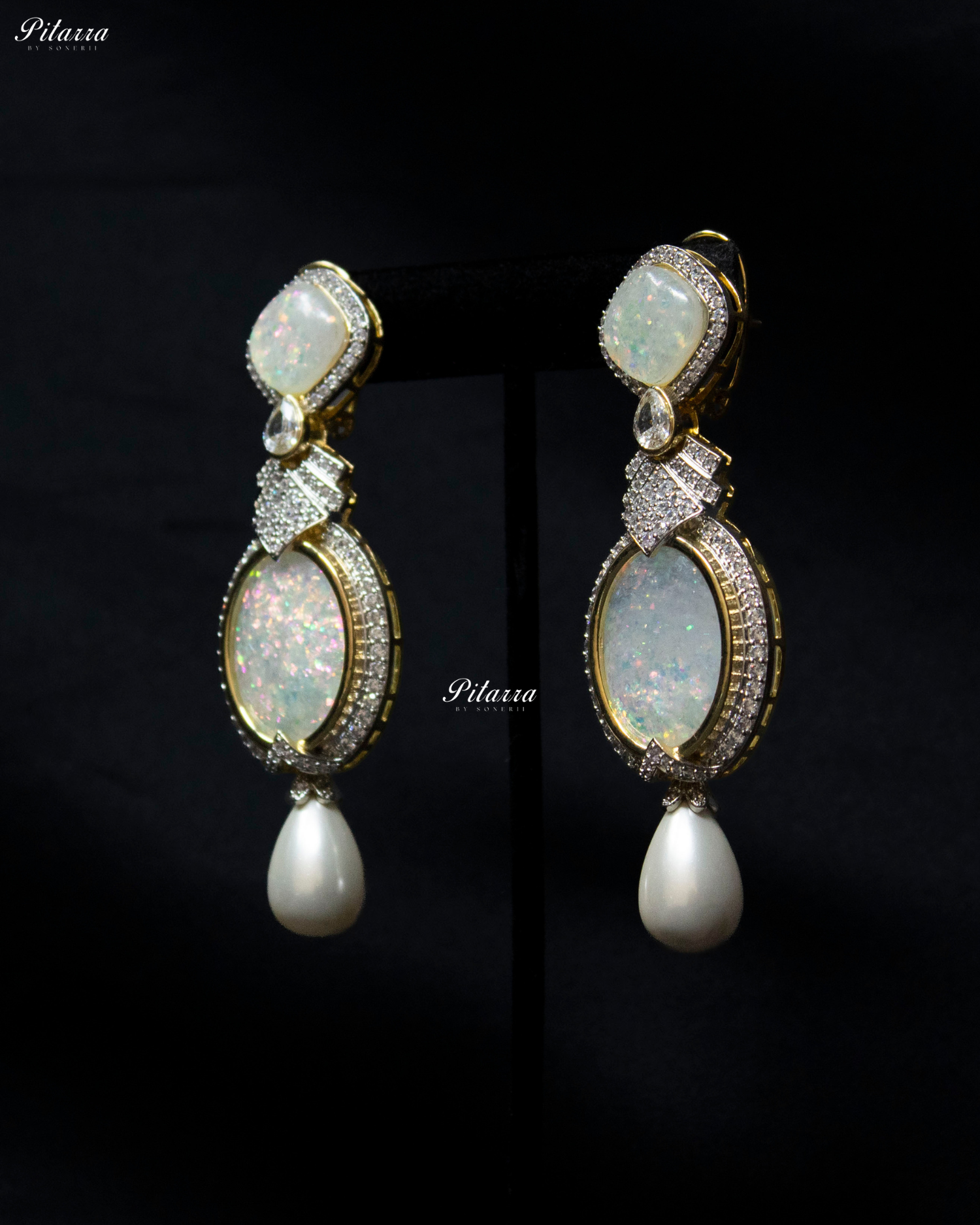 Silver Stone Pearl Silver CZ Dangler Earrings