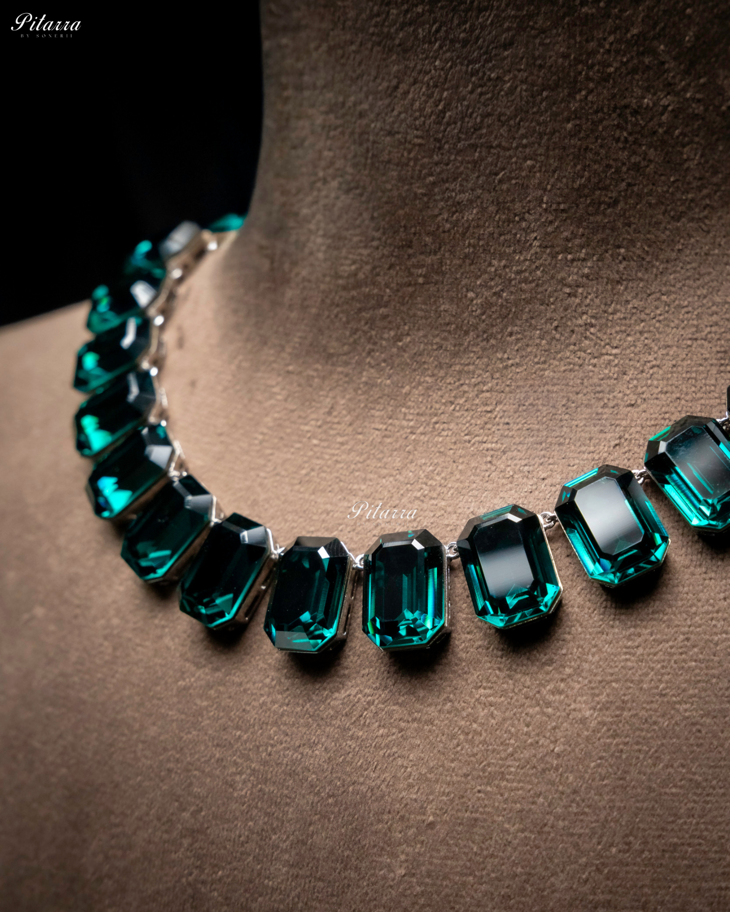 Octagon Cut Emerald Oversized Crystal Statement Necklace Set