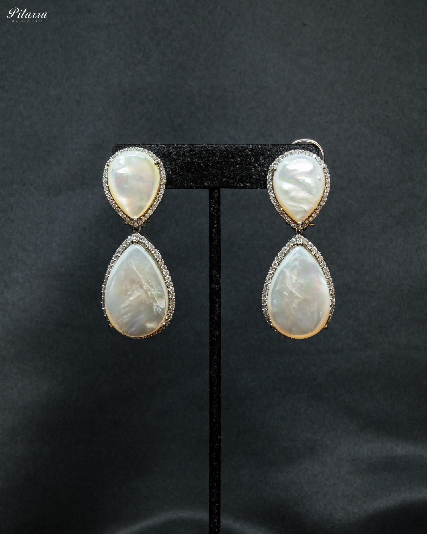 White Color Drop Stone Silver Crystal Dangle Earrings
