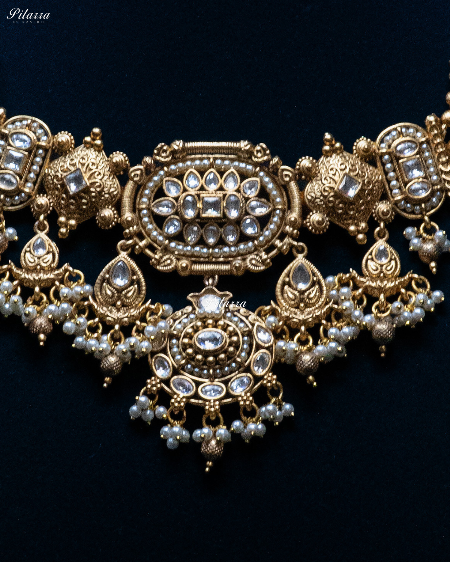 White Stone Gold Finish Two Layer Kundan Necklace Set