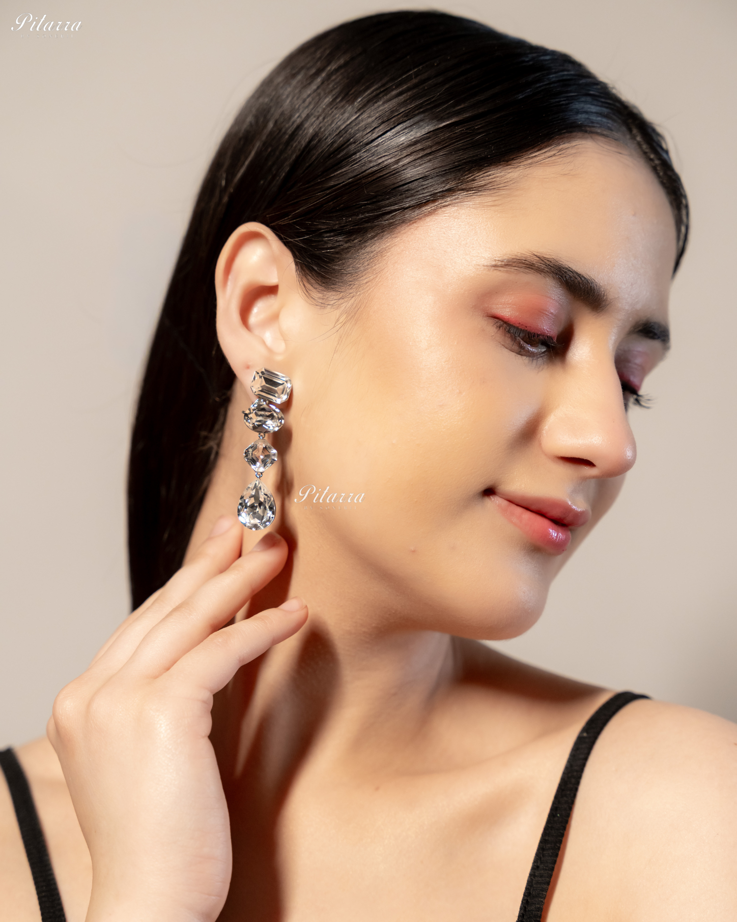White Stone Studded Geometric Crystal Drop Earrings - Done