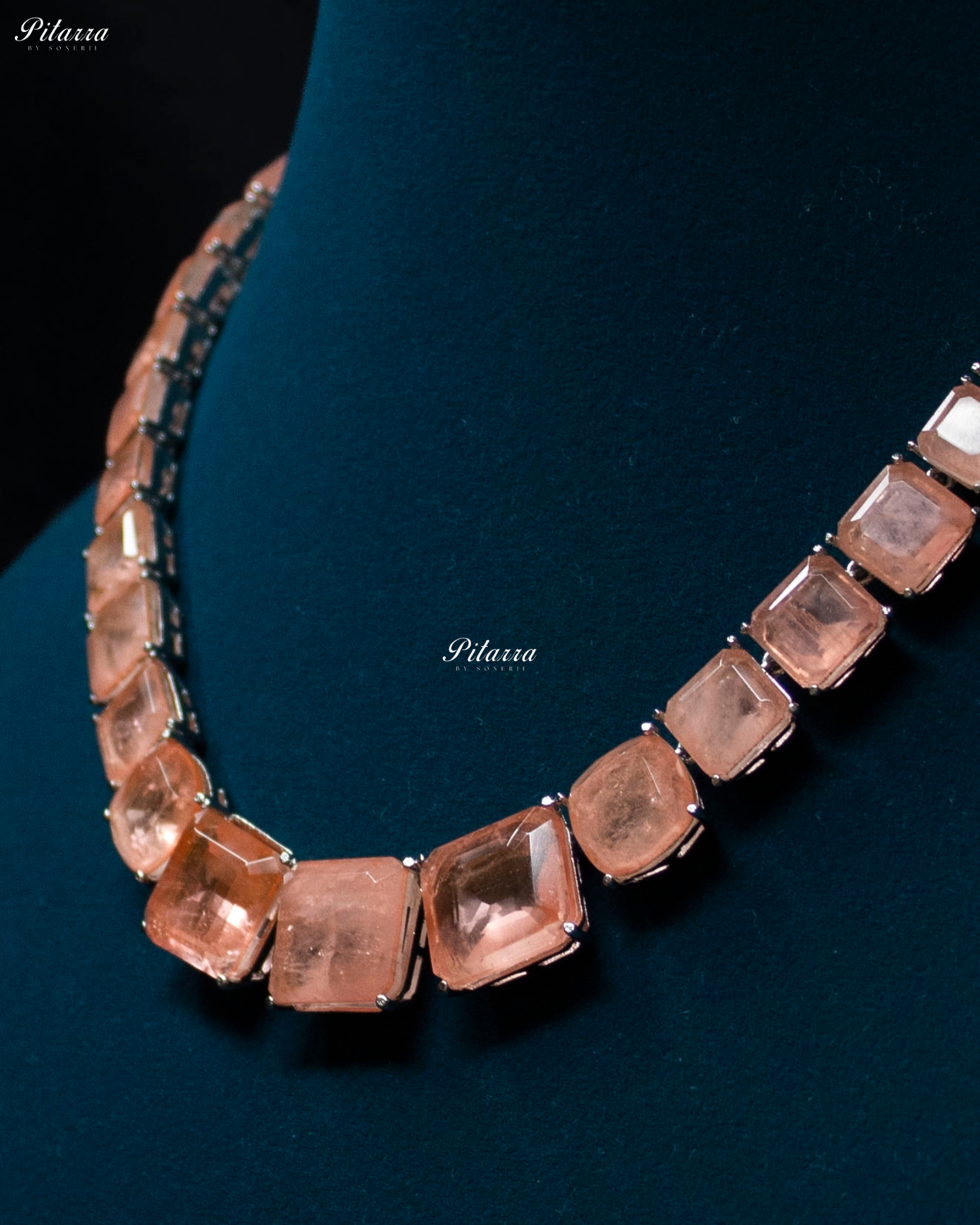 Peach Square Cubic Zirconia Necklace Set