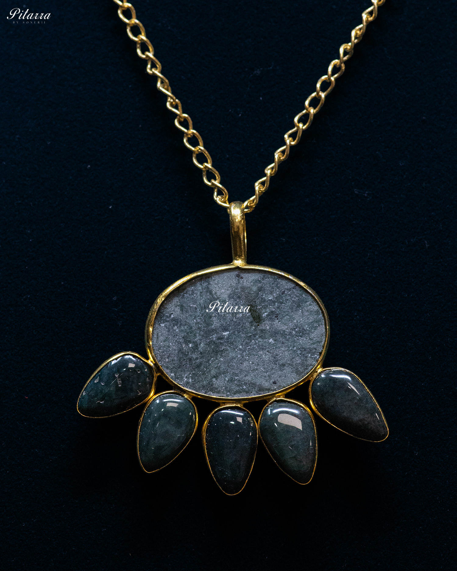 Grey Raw Stone Dark Drops Pendant Necklace