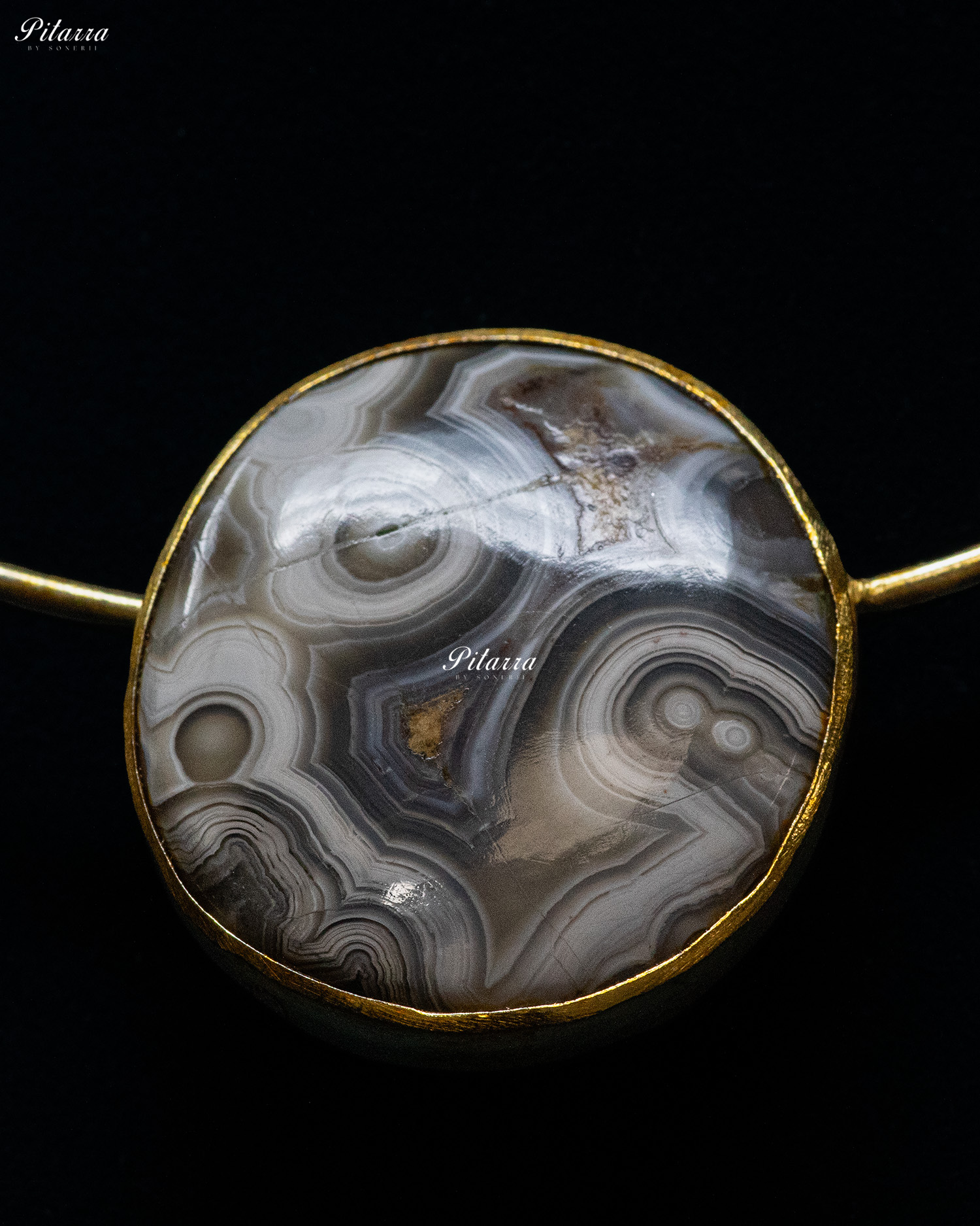Gold Plated Handcrafted Round Stone Collar Pendant