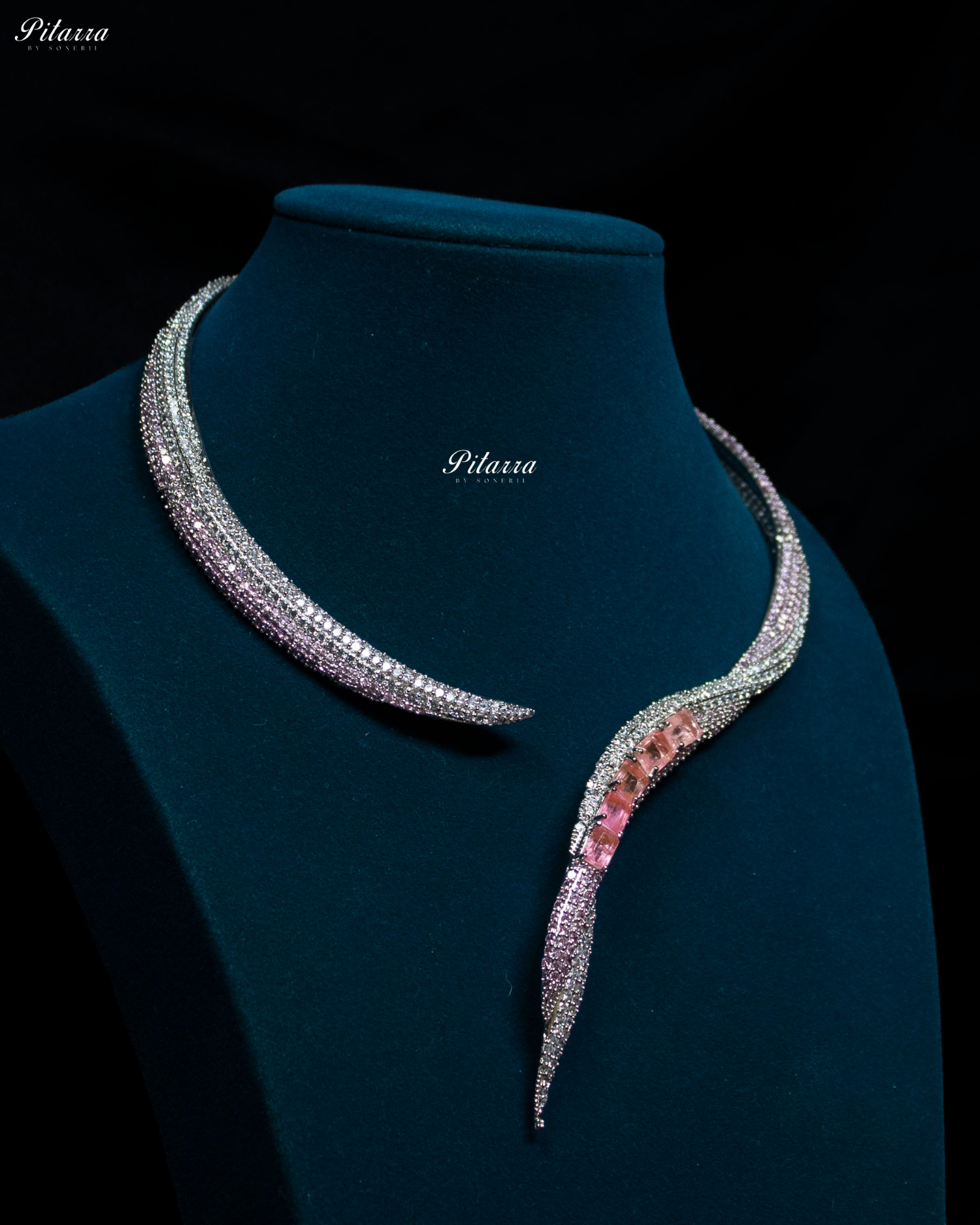 Pink Stone Sleek CZ Choker Statement Necklace Set