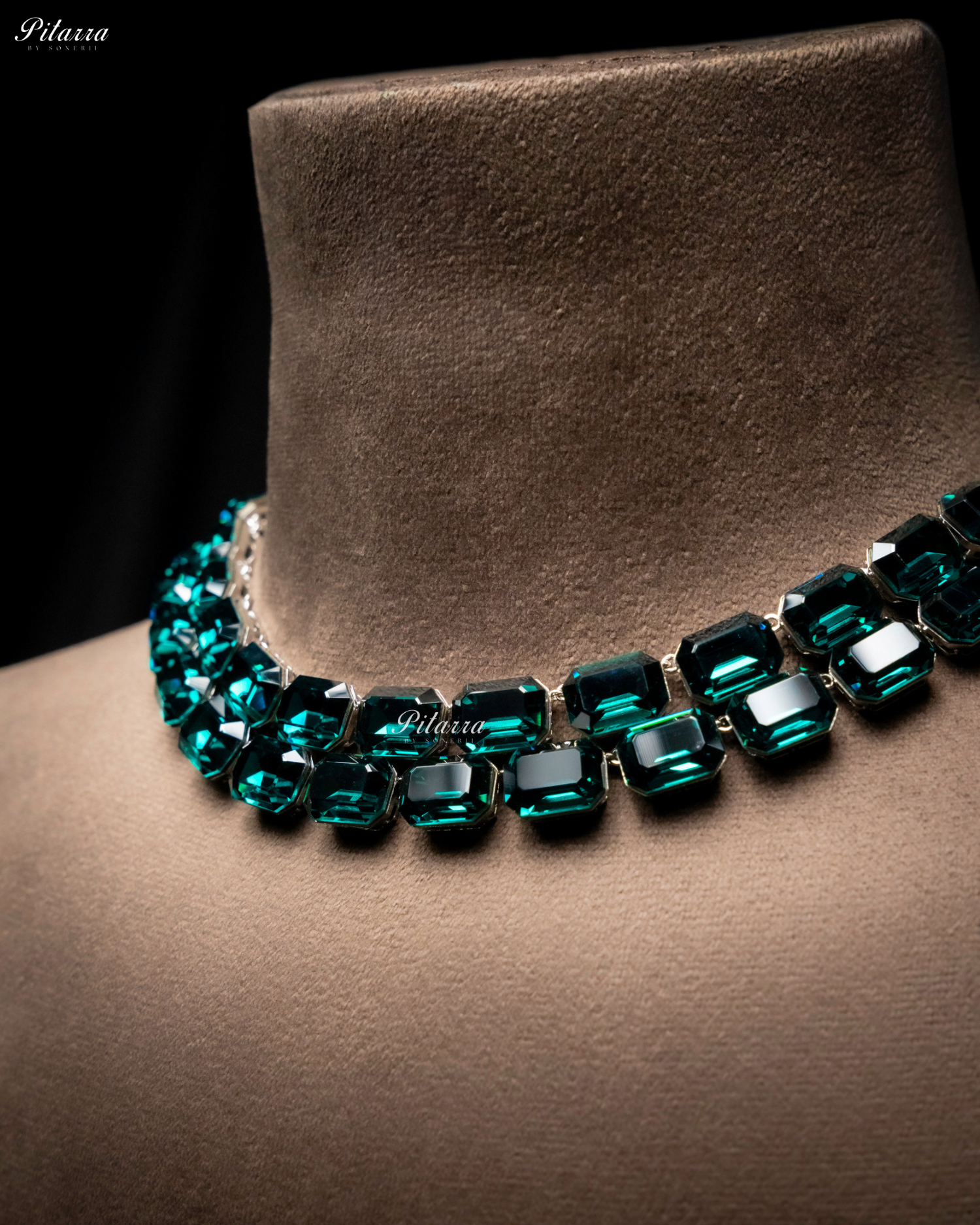 Octagon Cut Two Layer Emerald Oversized Crystal Necklace