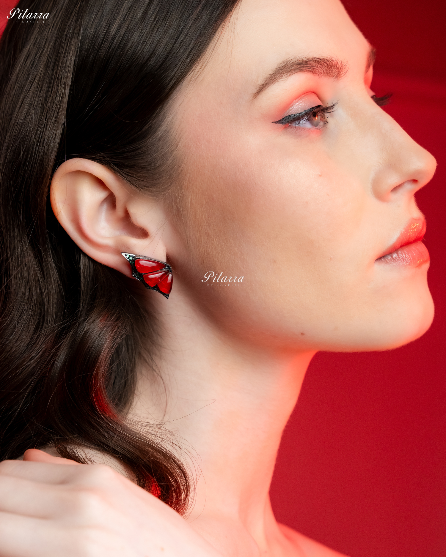 Red Wing Shape CZ Crystal Stud Earrings