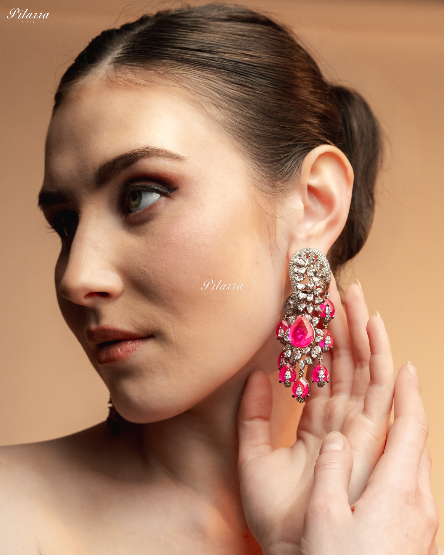 Pink Silver Polish CZ Crystal Dangler Earrings