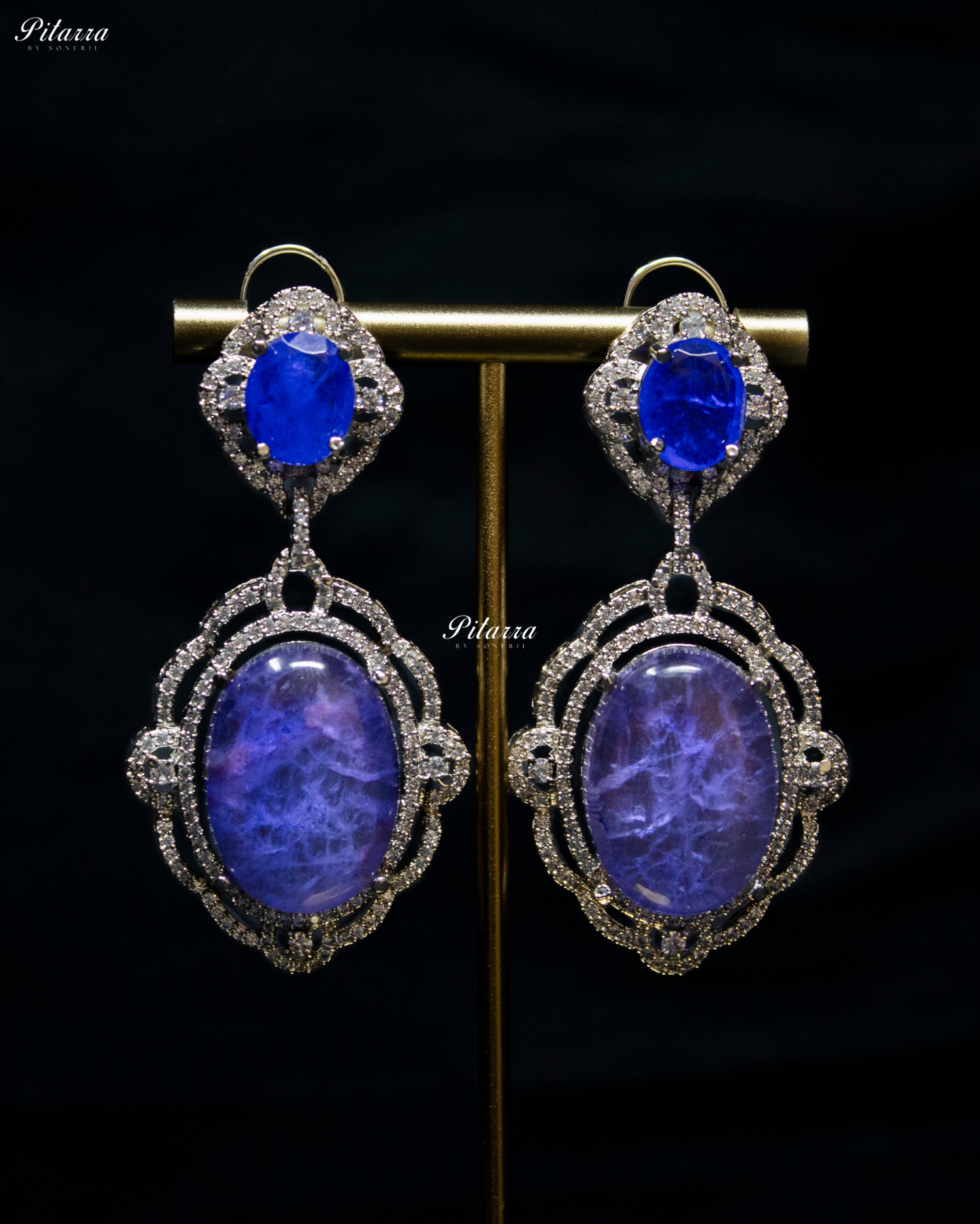 Periwinkle Stone Silver Finish Tone Crystal Necklace Set
