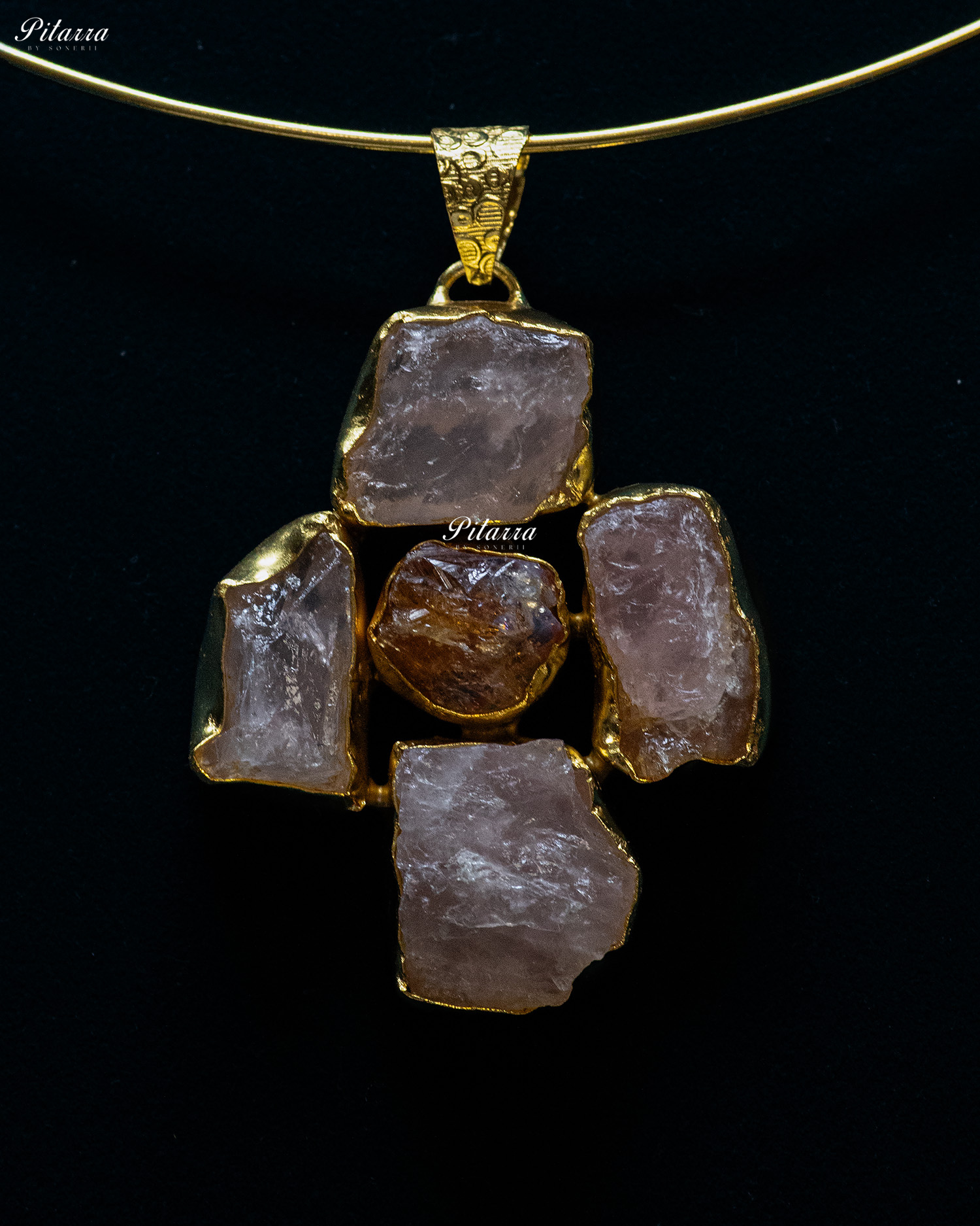 Golden Raw Stone Gold Plated Collar Pendant