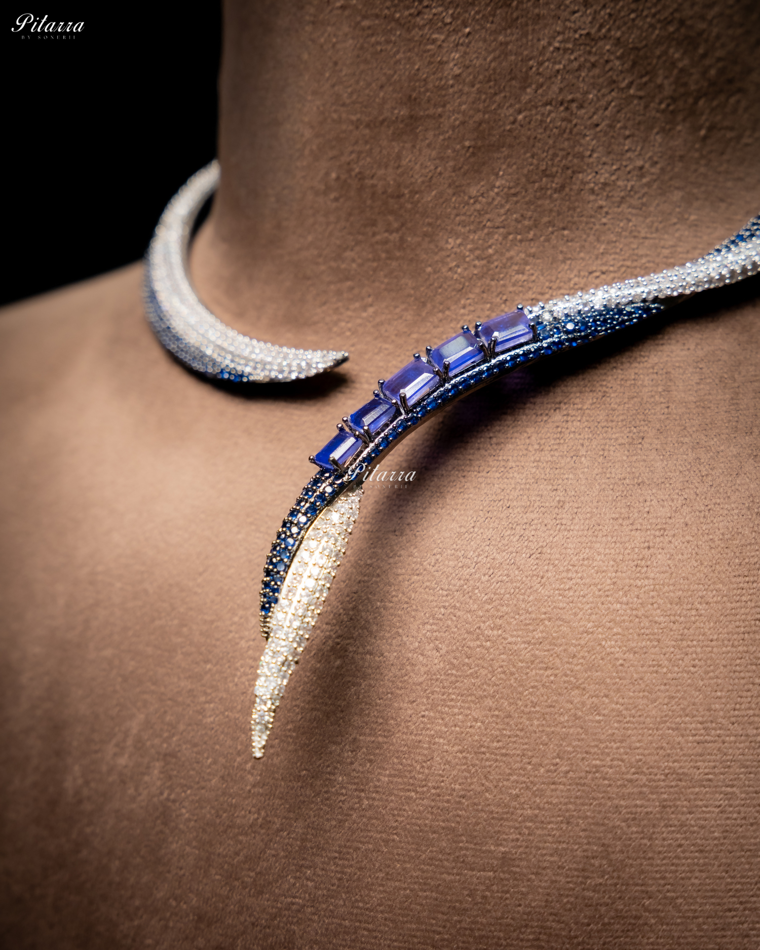 Blue Stone Sleek CZ Choker Statement Necklace Set