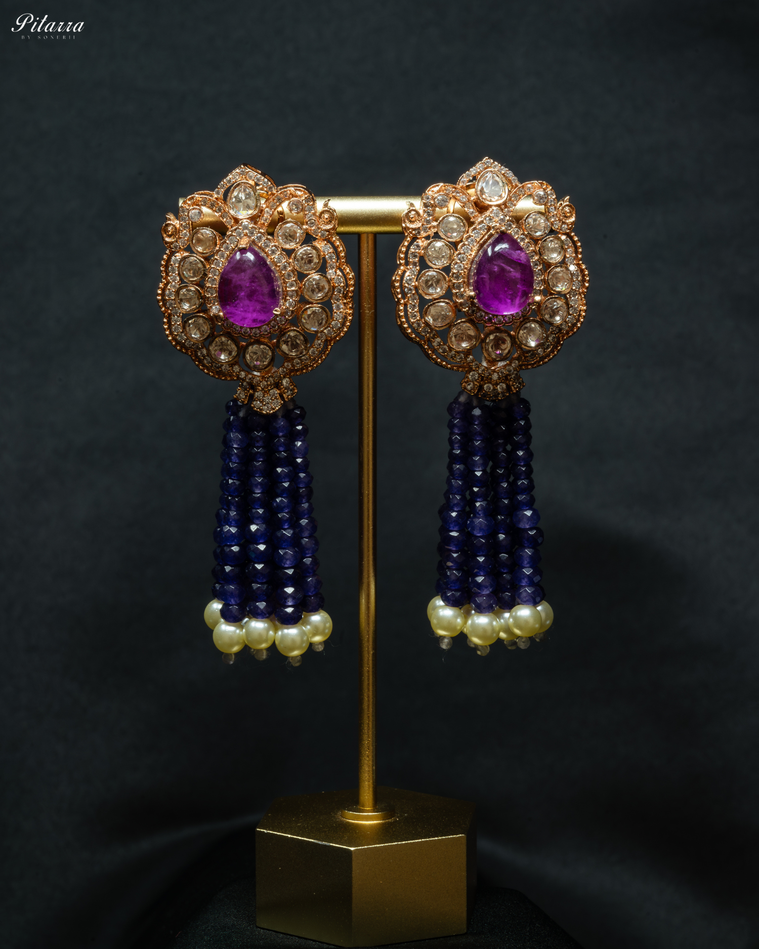 Long Blue Beads Kundan Necklace Set